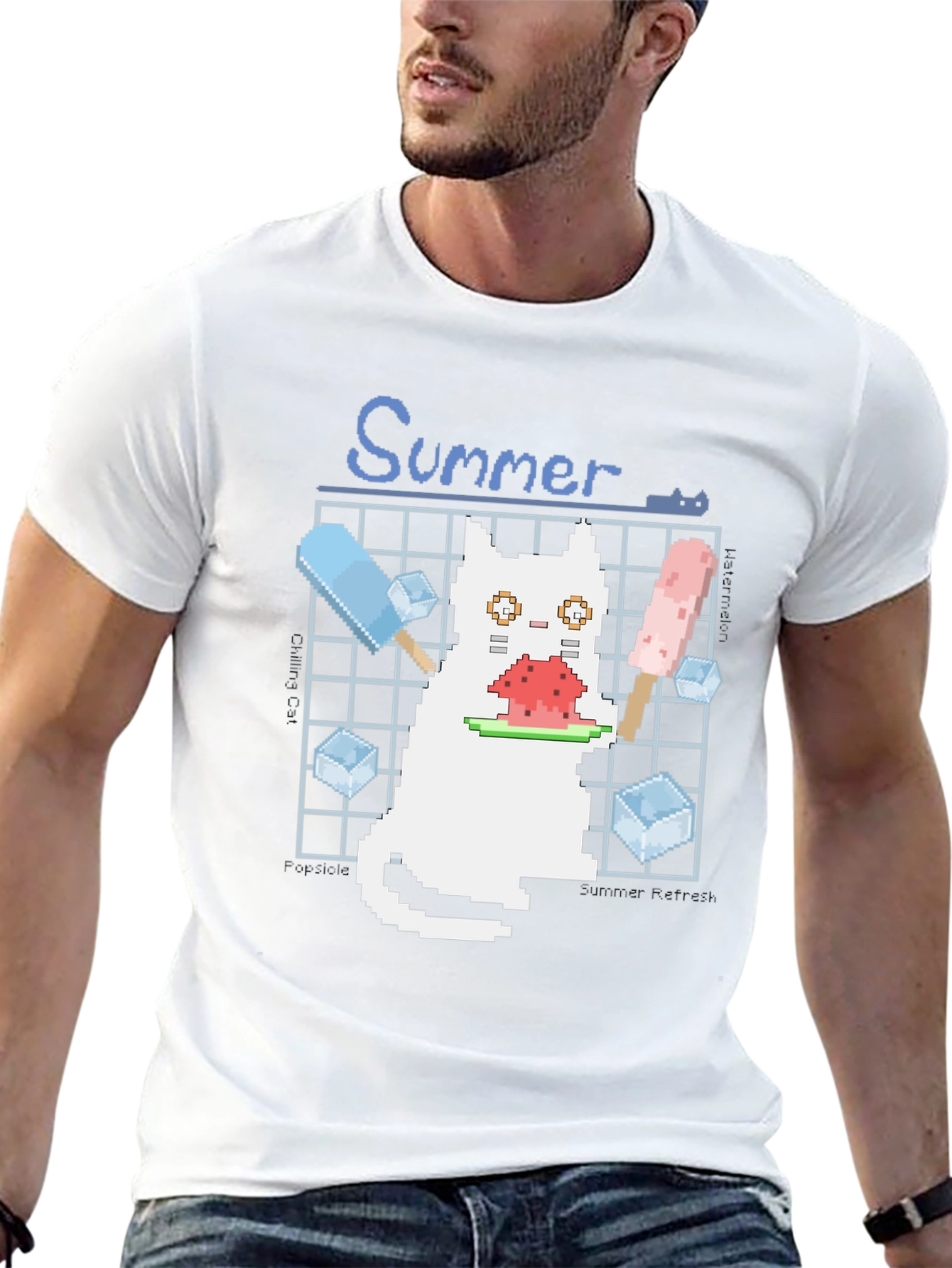 Pixel Summer Cat T-Shirt