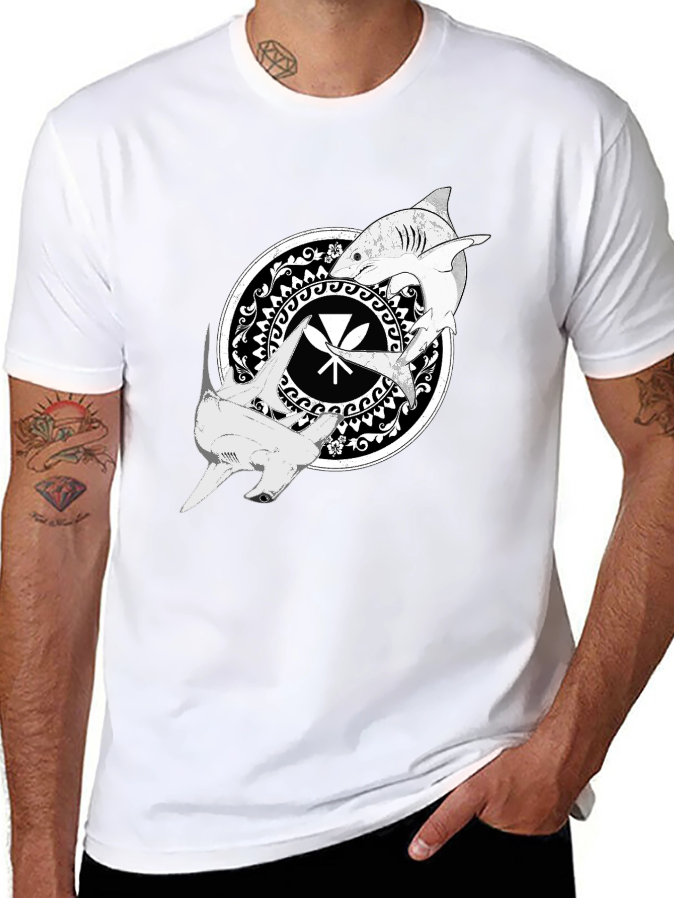 Shark Circle Graphic T-Shirt - Black
