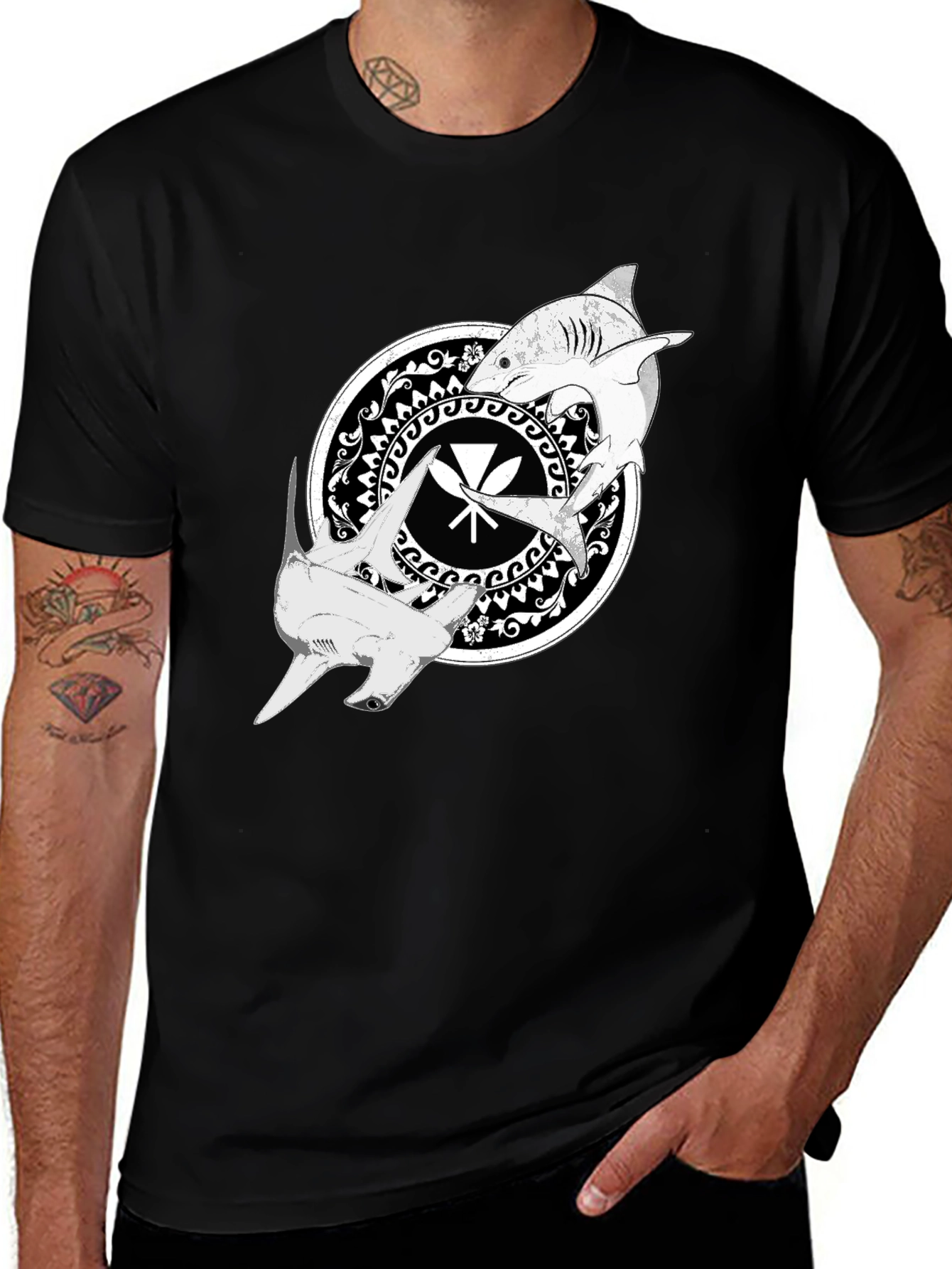 Shark Circle Graphic T-Shirt - Black