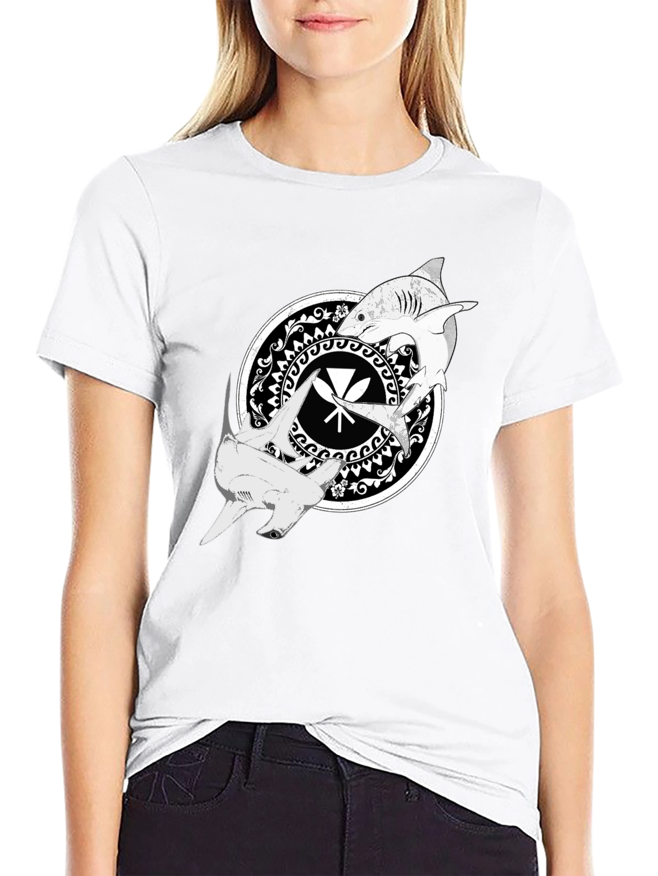 Shark Circle Graphic T-Shirt - Black