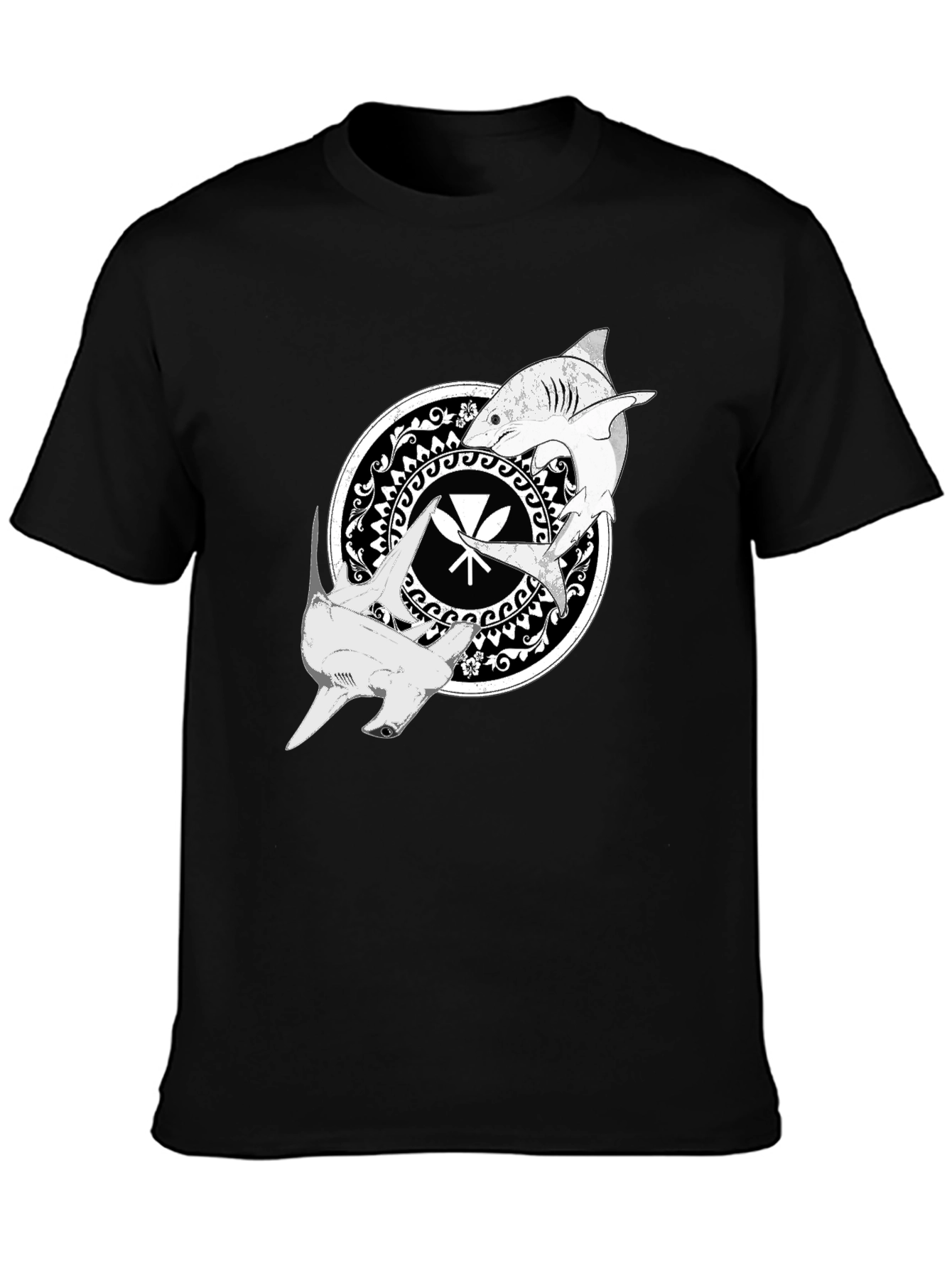 Shark Circle Graphic T-Shirt - Black