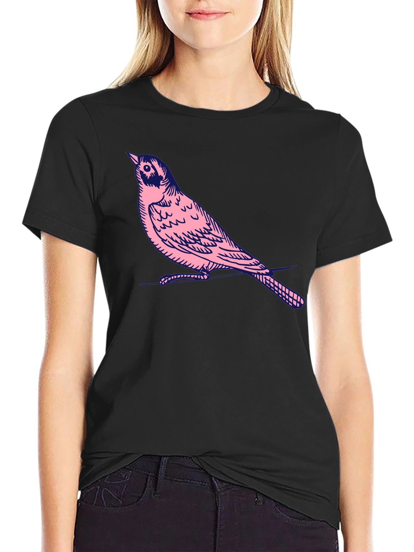 Mens Black T-shirt with Bird Graphic