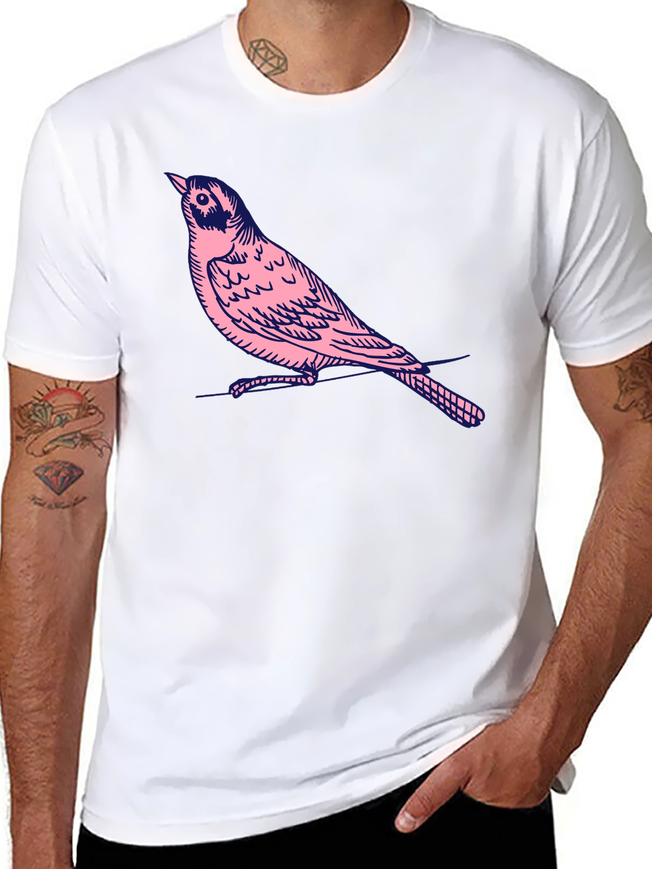 Mens Black T-shirt with Bird Graphic