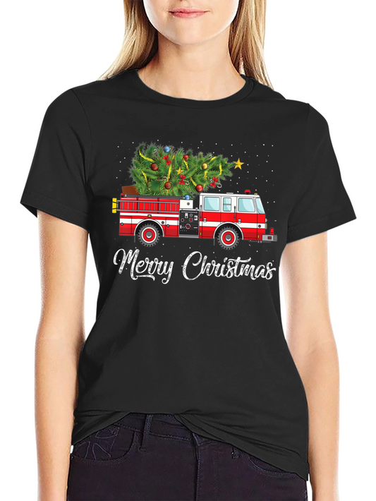 Fire Truck Christmas Tree Graphic Tee