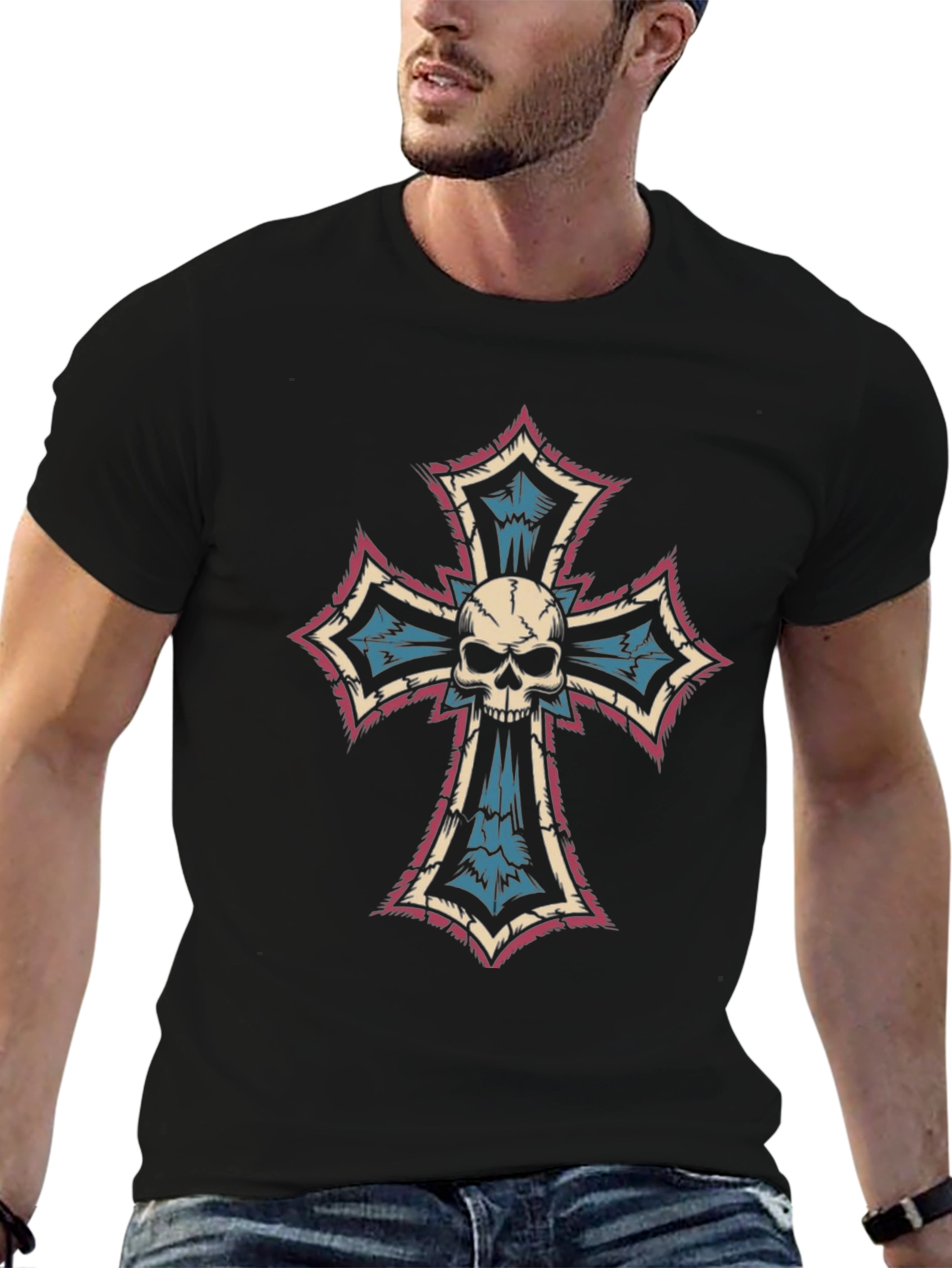 Skull Cross Graphic Tee - Gothic Fashion