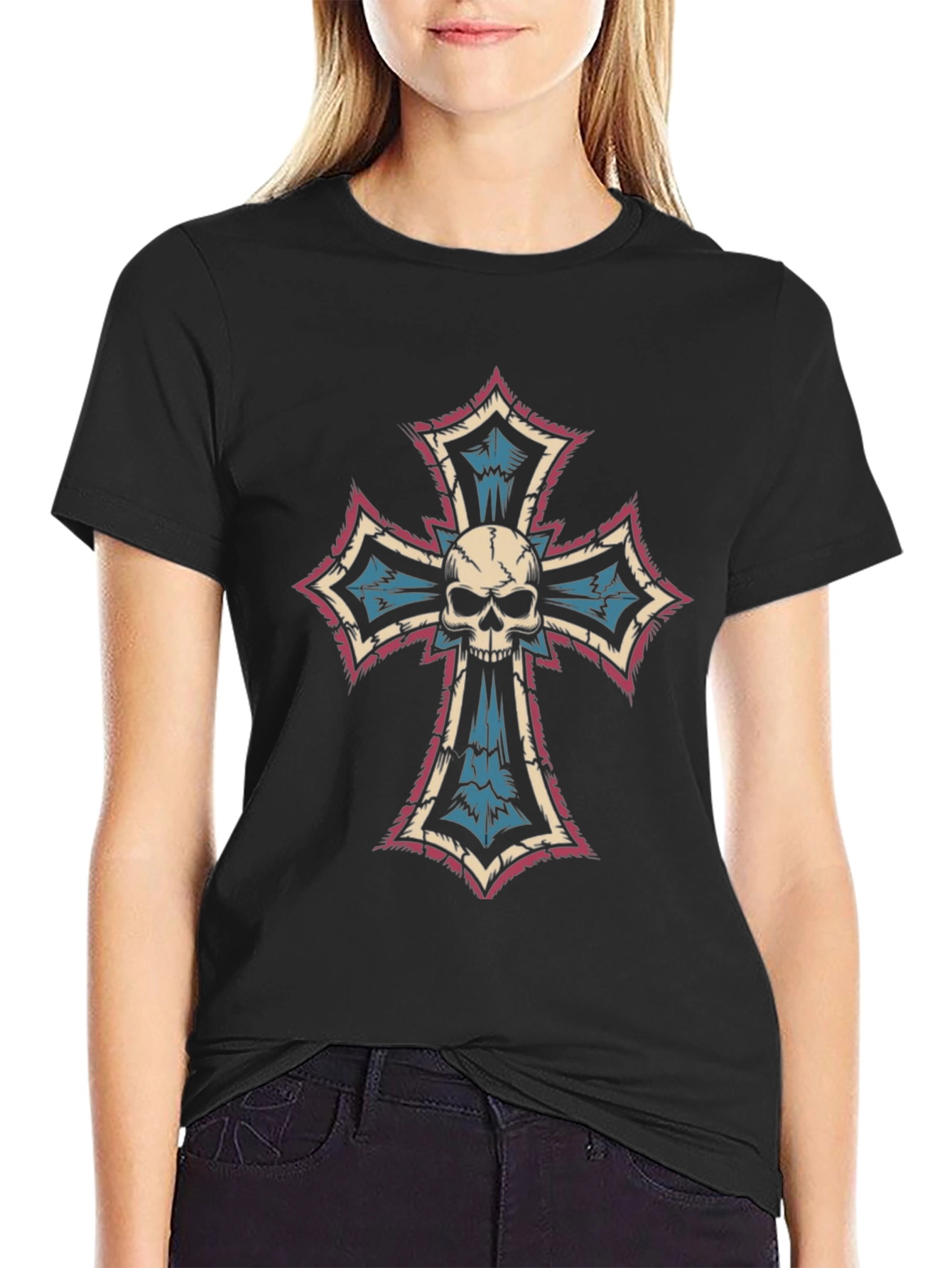 Skull Cross Graphic Tee - Gothic Fashion