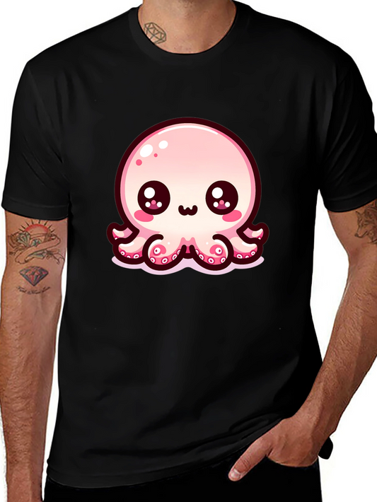 Cute Cartoon Octopus Black T-Shirt