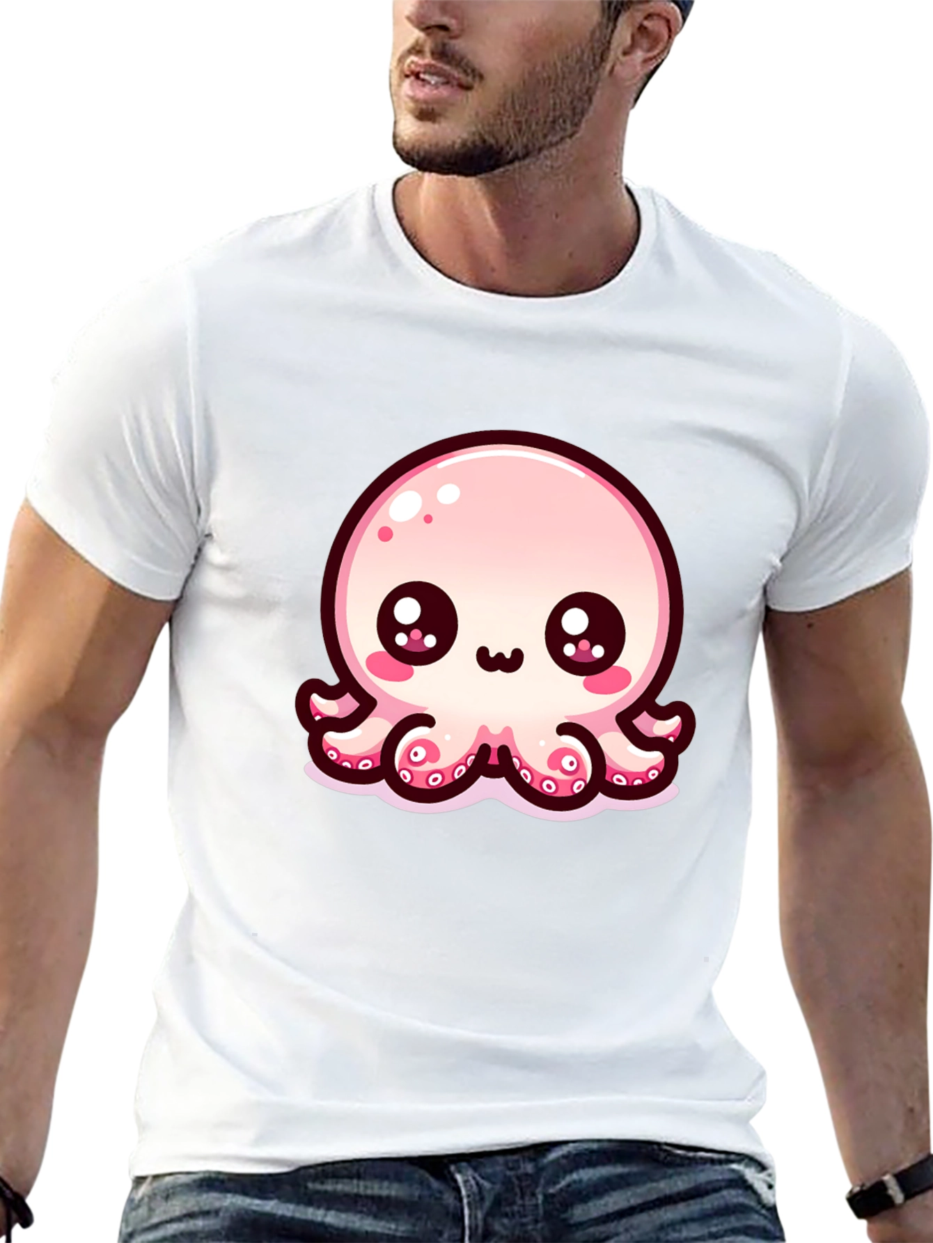 Cute Cartoon Octopus Black T-Shirt