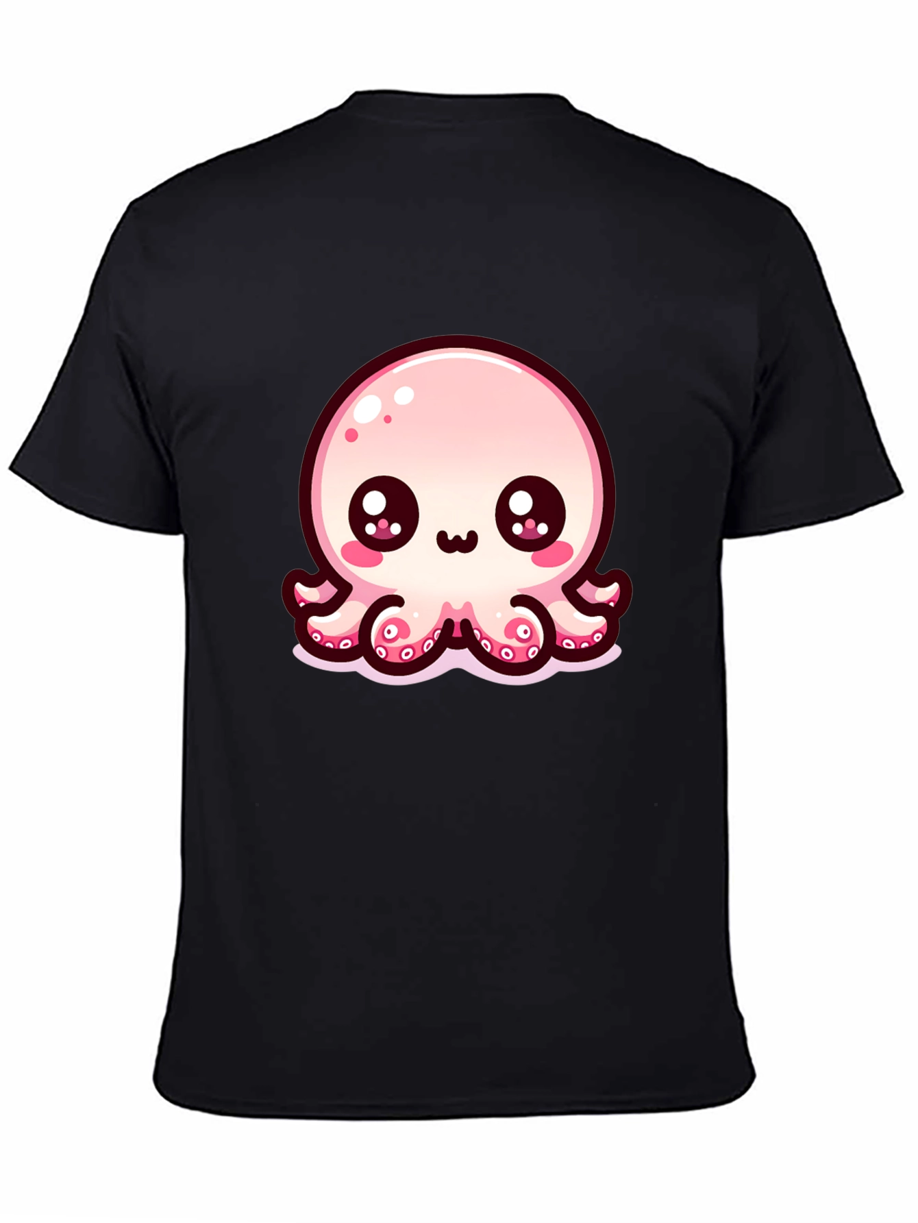 Cute Cartoon Octopus Black T-Shirt