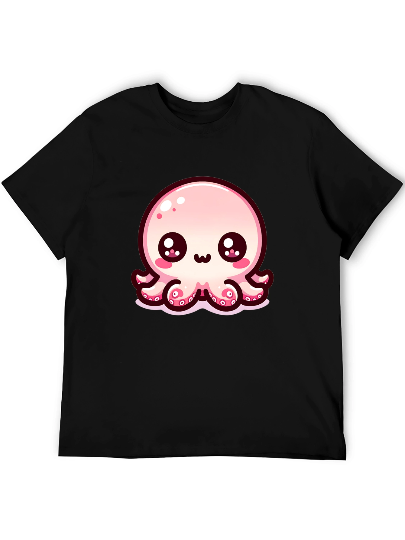 Cute Cartoon Octopus Black T-Shirt