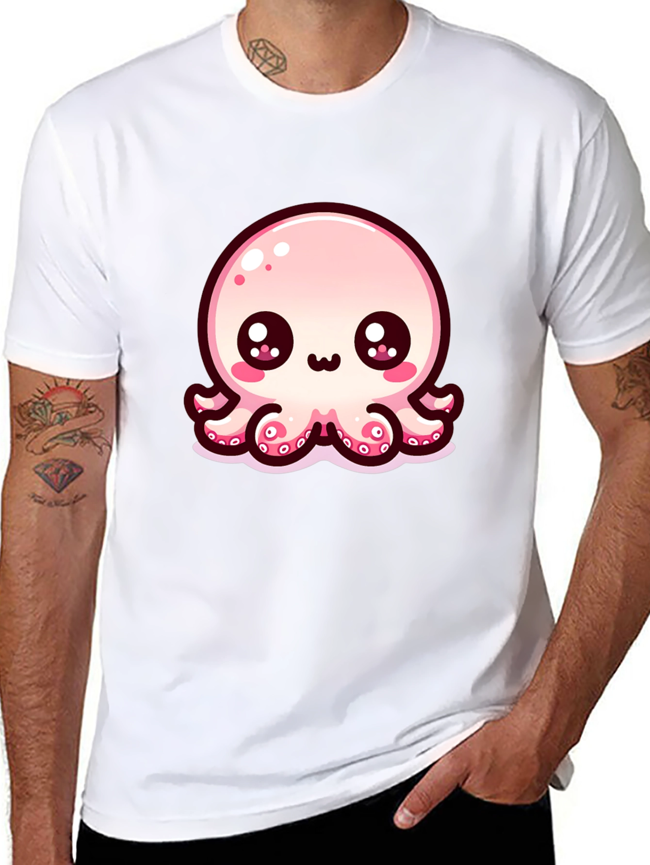Cute Cartoon Octopus Black T-Shirt