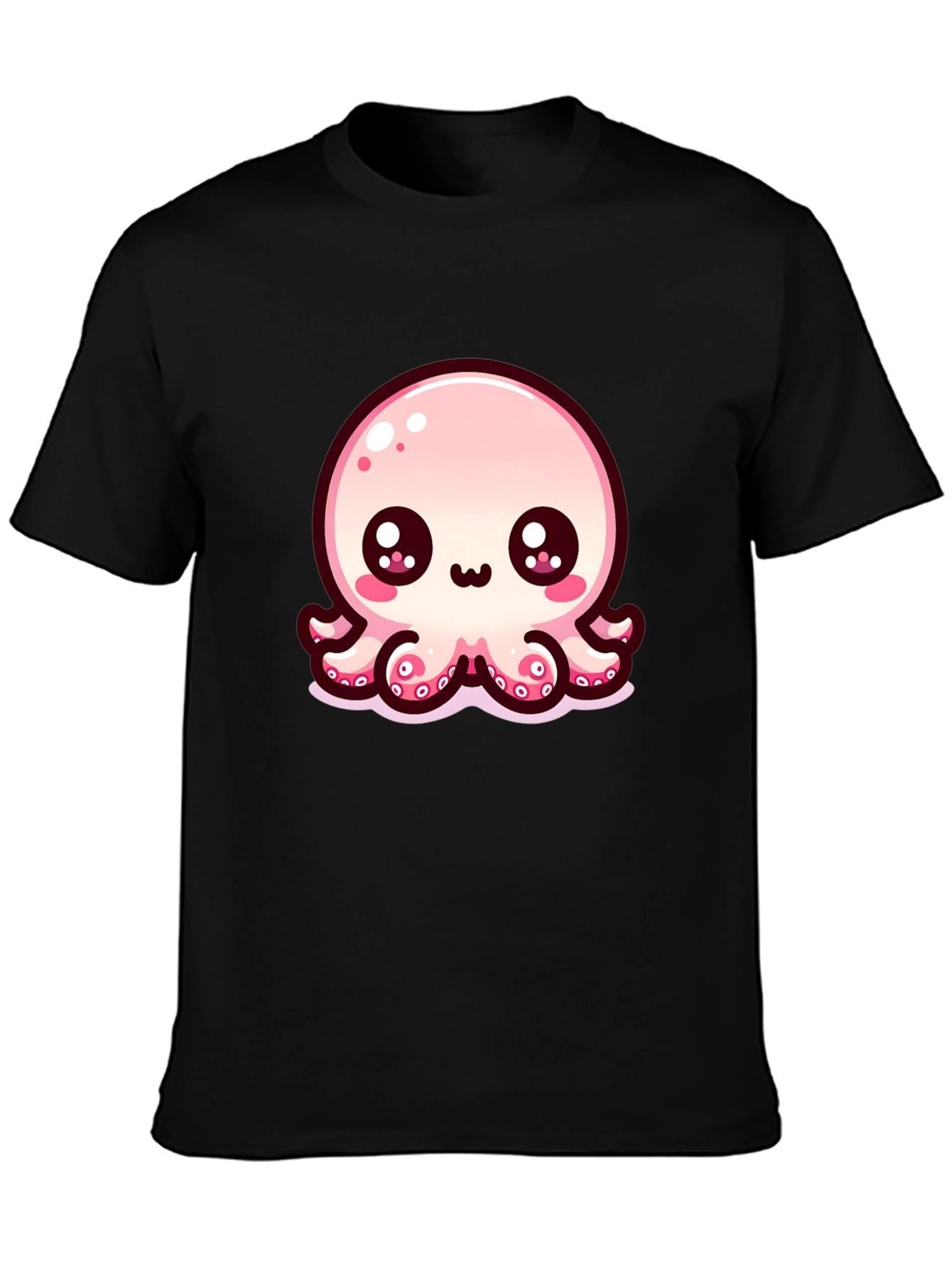 Cute Cartoon Octopus Black T-Shirt