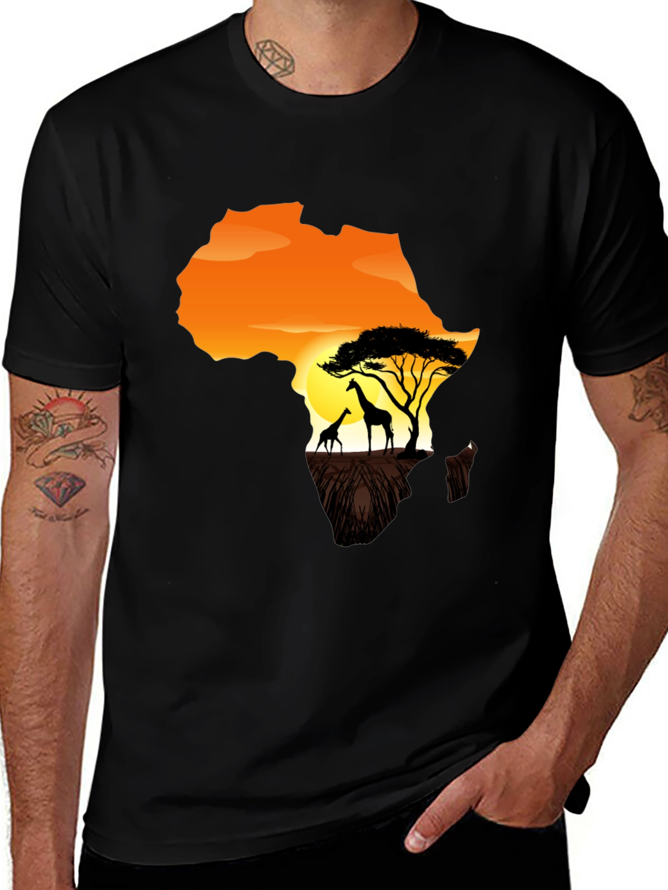 Africa Giraffe Sunset Graphic T-Shirt