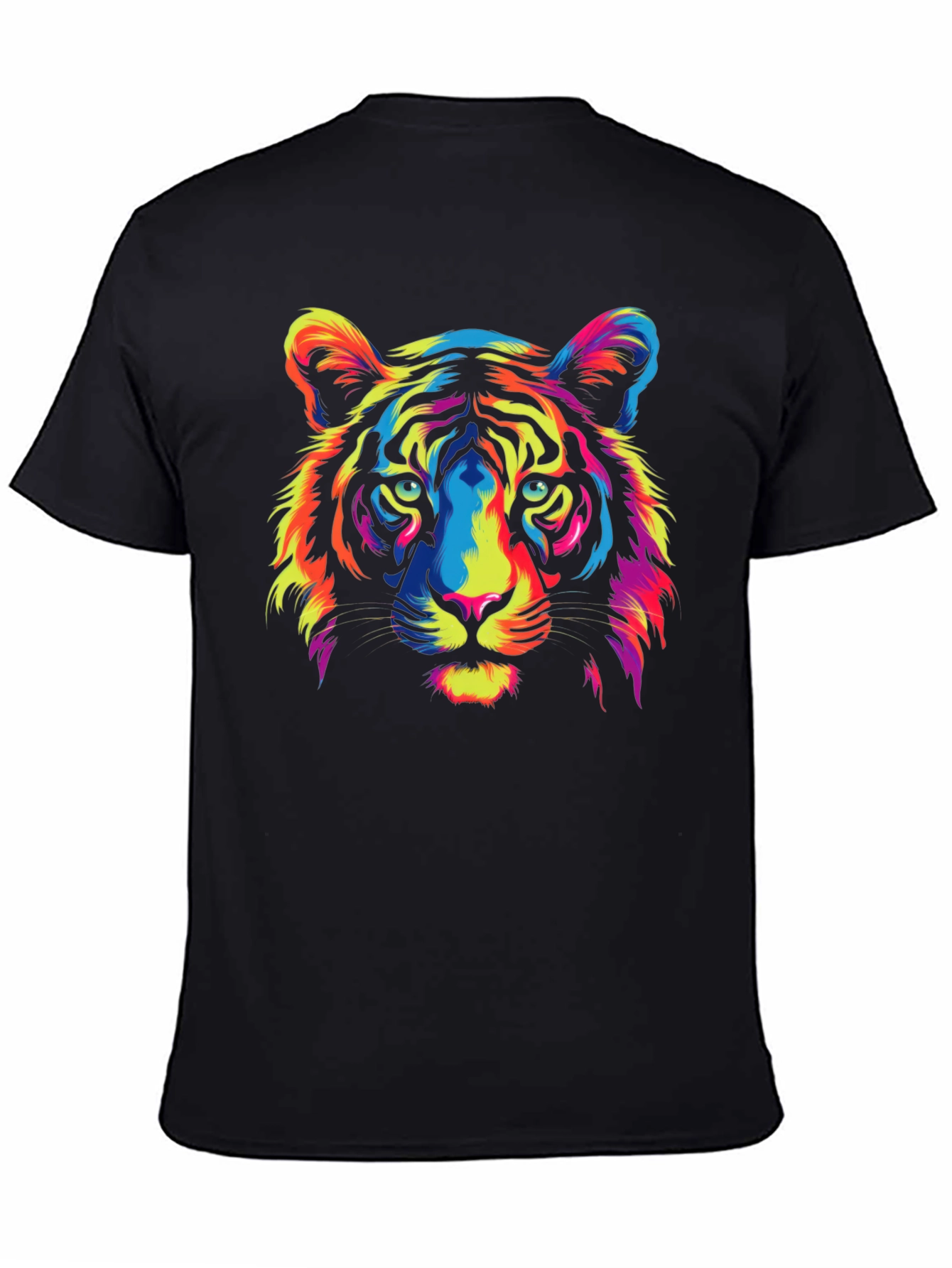 Vivid Tiger Graphic Tee - Black Cotton Crew Neck