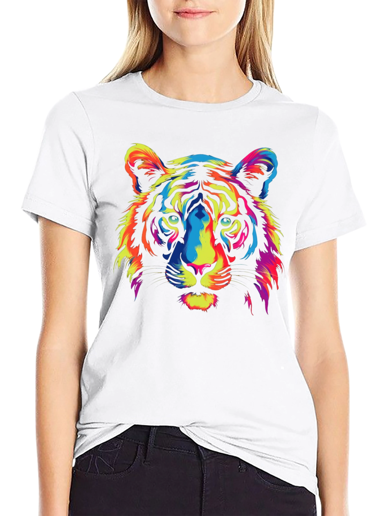 Vivid Tiger Graphic Tee - Black Cotton Crew Neck