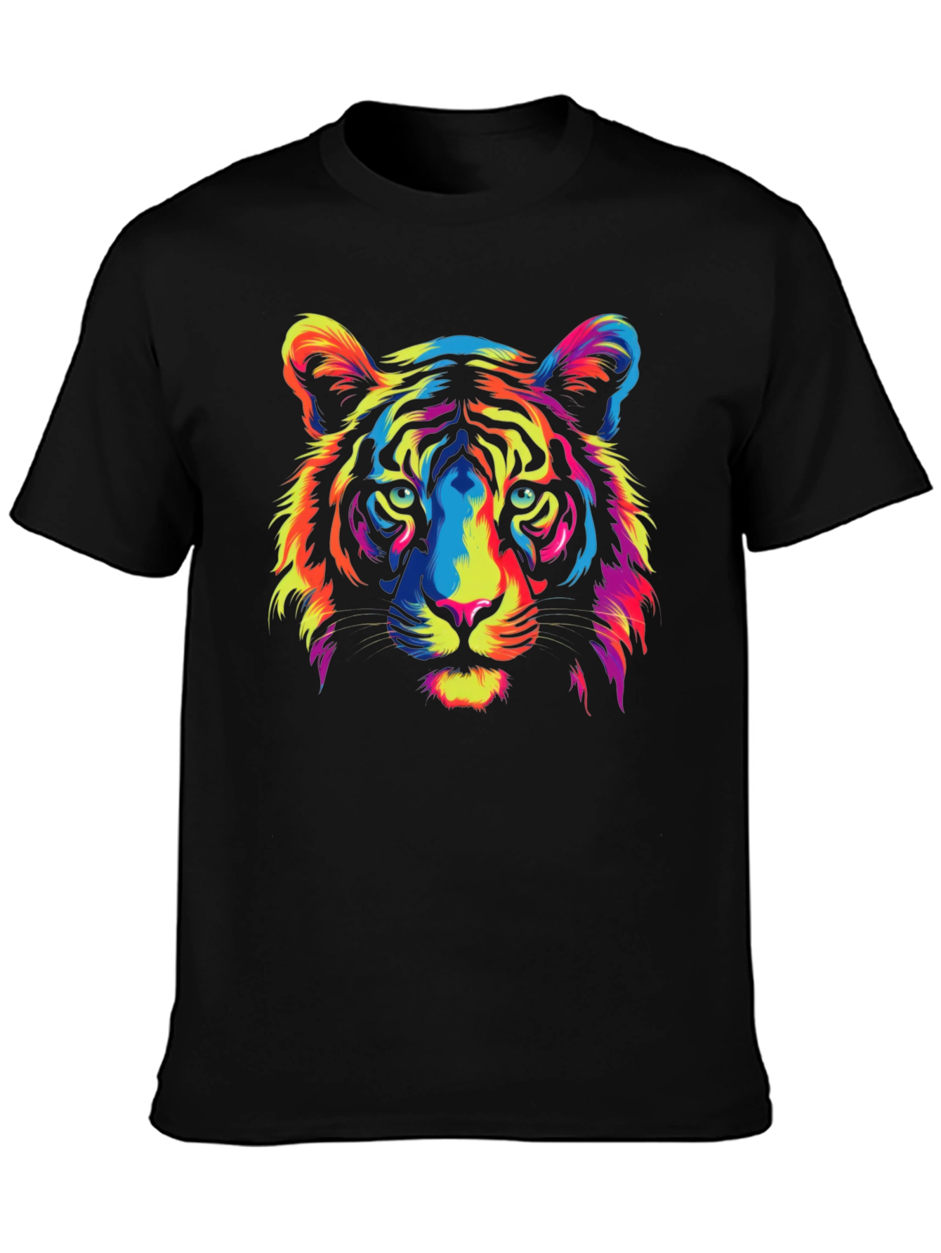 Vivid Tiger Graphic Tee - Black Cotton Crew Neck