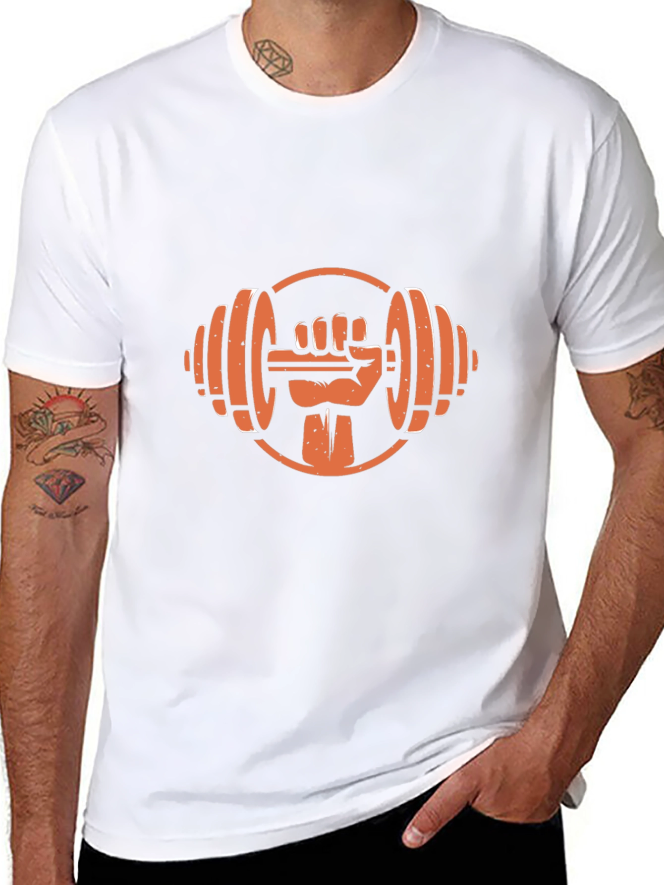 Black T-Shirt with Gym Dumbbell Fist Graphic