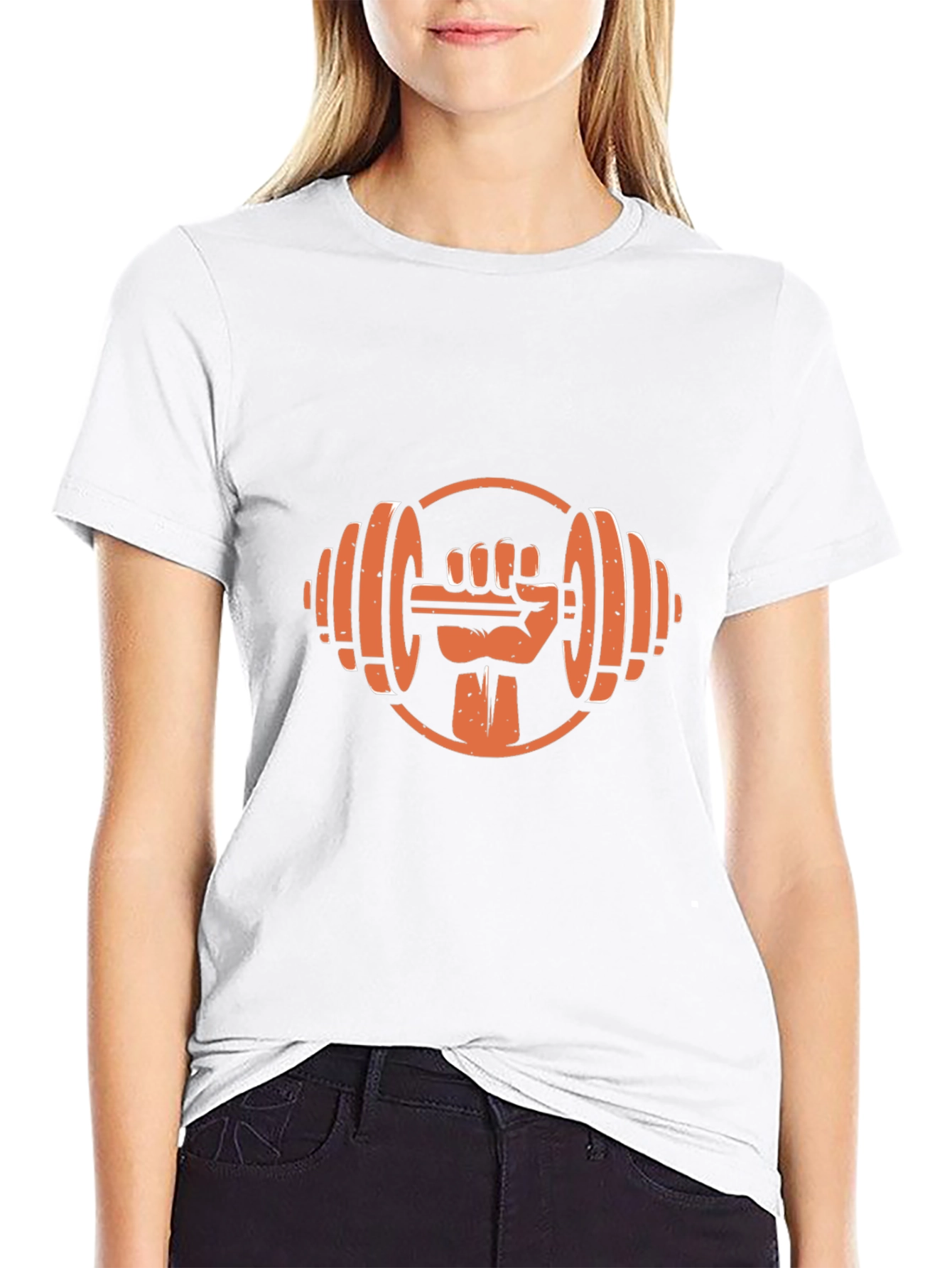 Black T-Shirt with Gym Dumbbell Fist Graphic