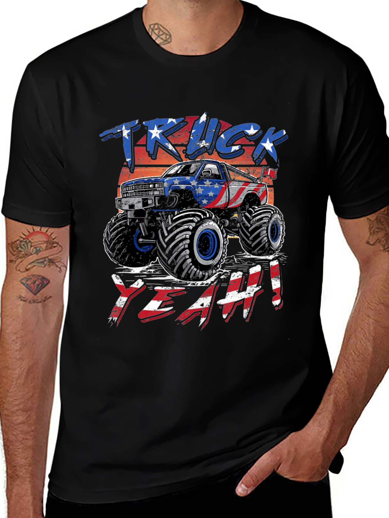 Patriotic Monster Truck T-Shirt - USA Flag Design