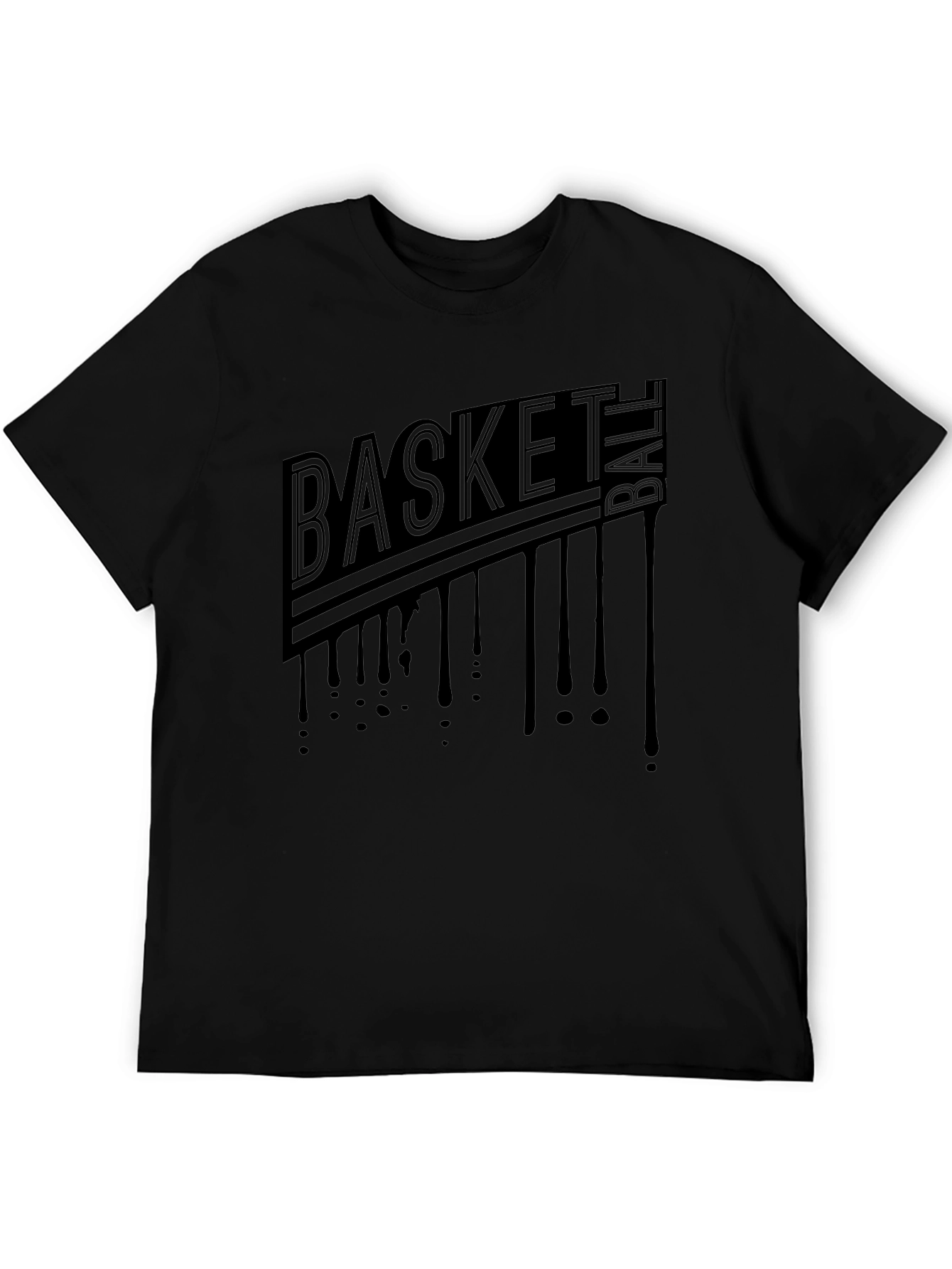 Mens Black Graphic T-Shirt - Basketball Drip Design