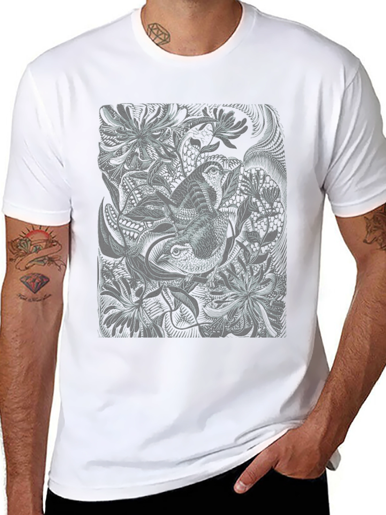 Botanical Print Black T-Shirt