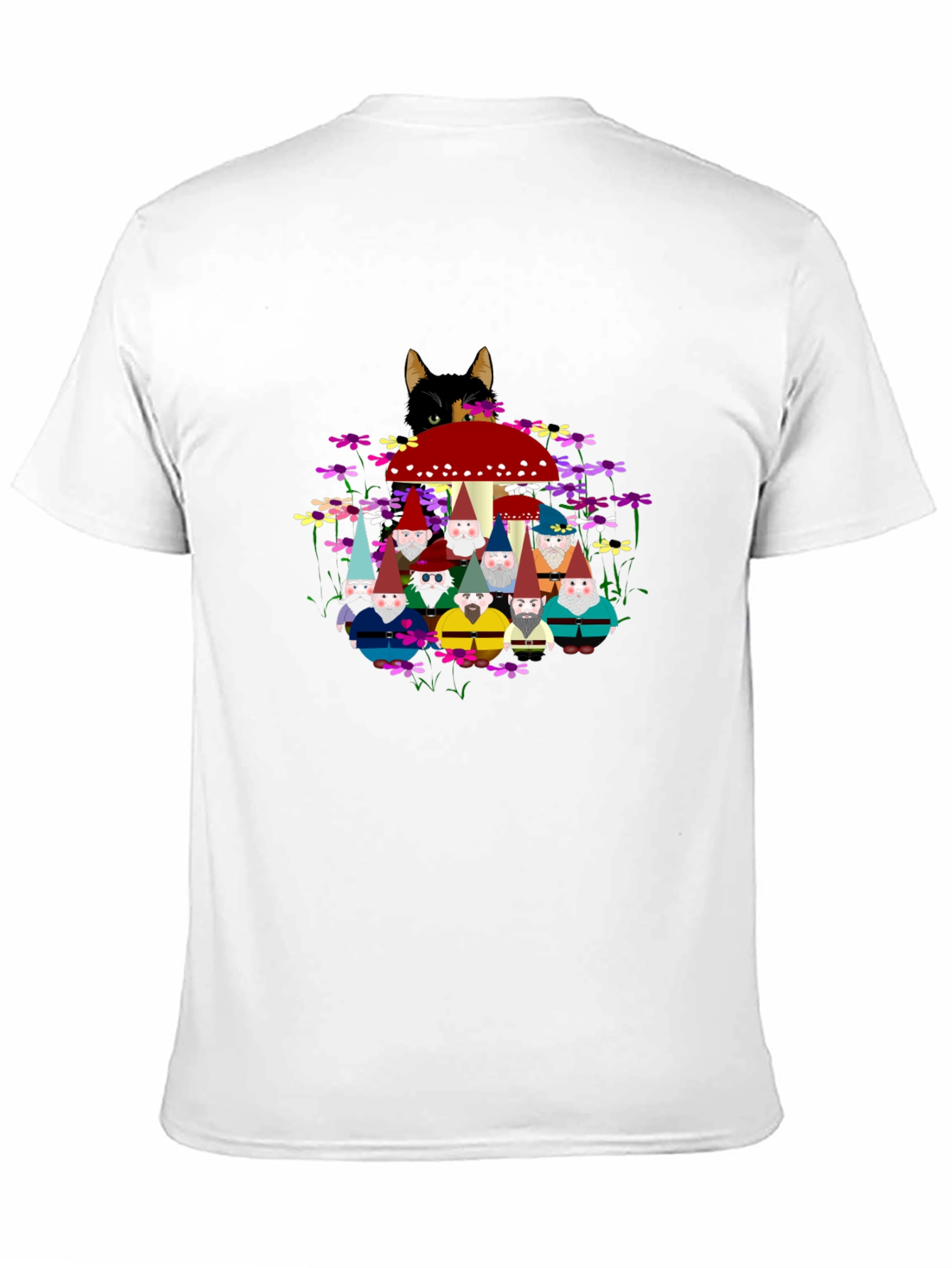 Gnome & Cat Graphic Tee - Funky Crew Neck