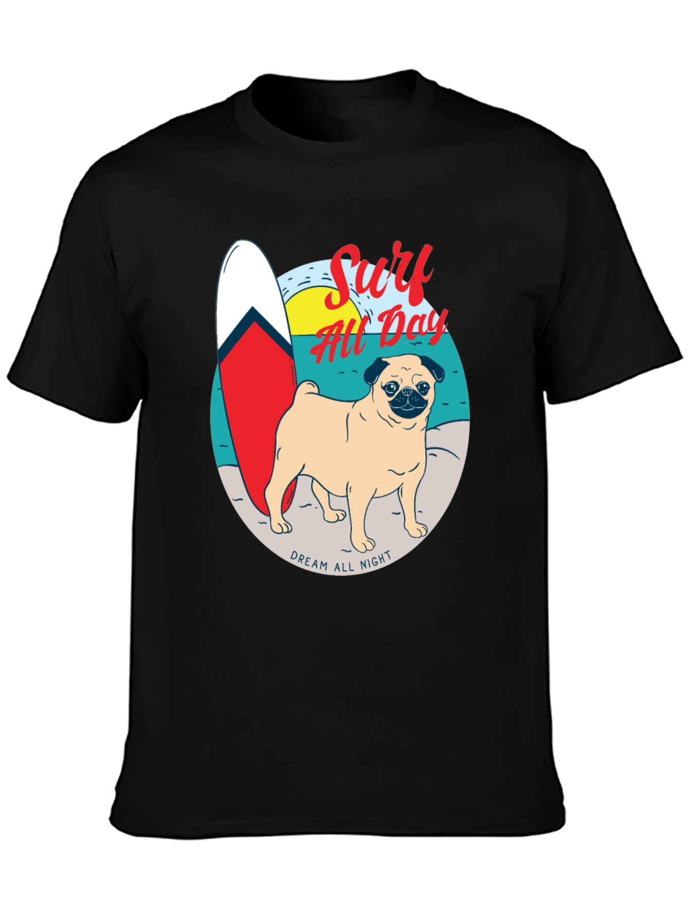Surf All Day Pug T-Shirt