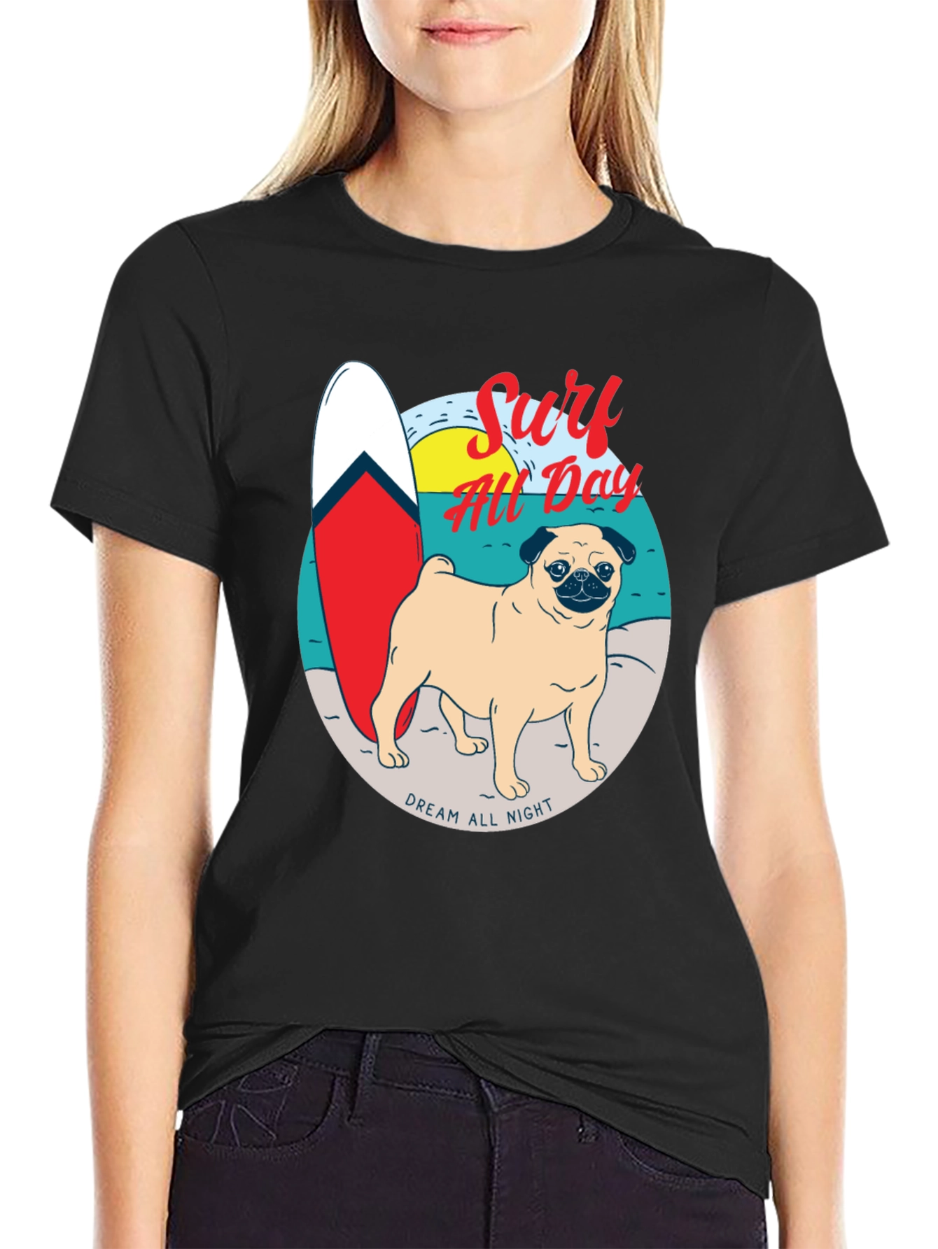 Surf All Day Pug T-Shirt