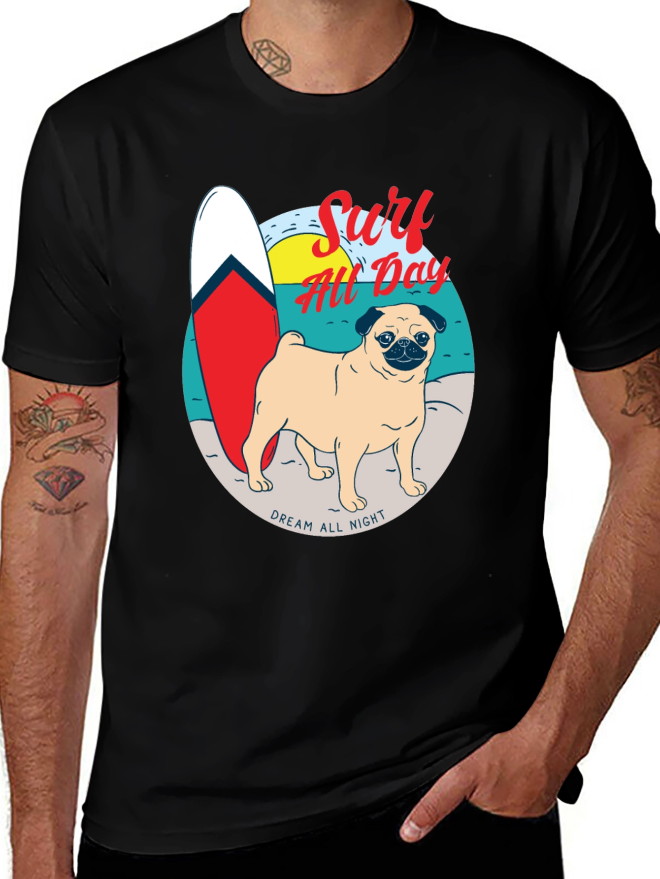 Surf All Day Pug T-Shirt