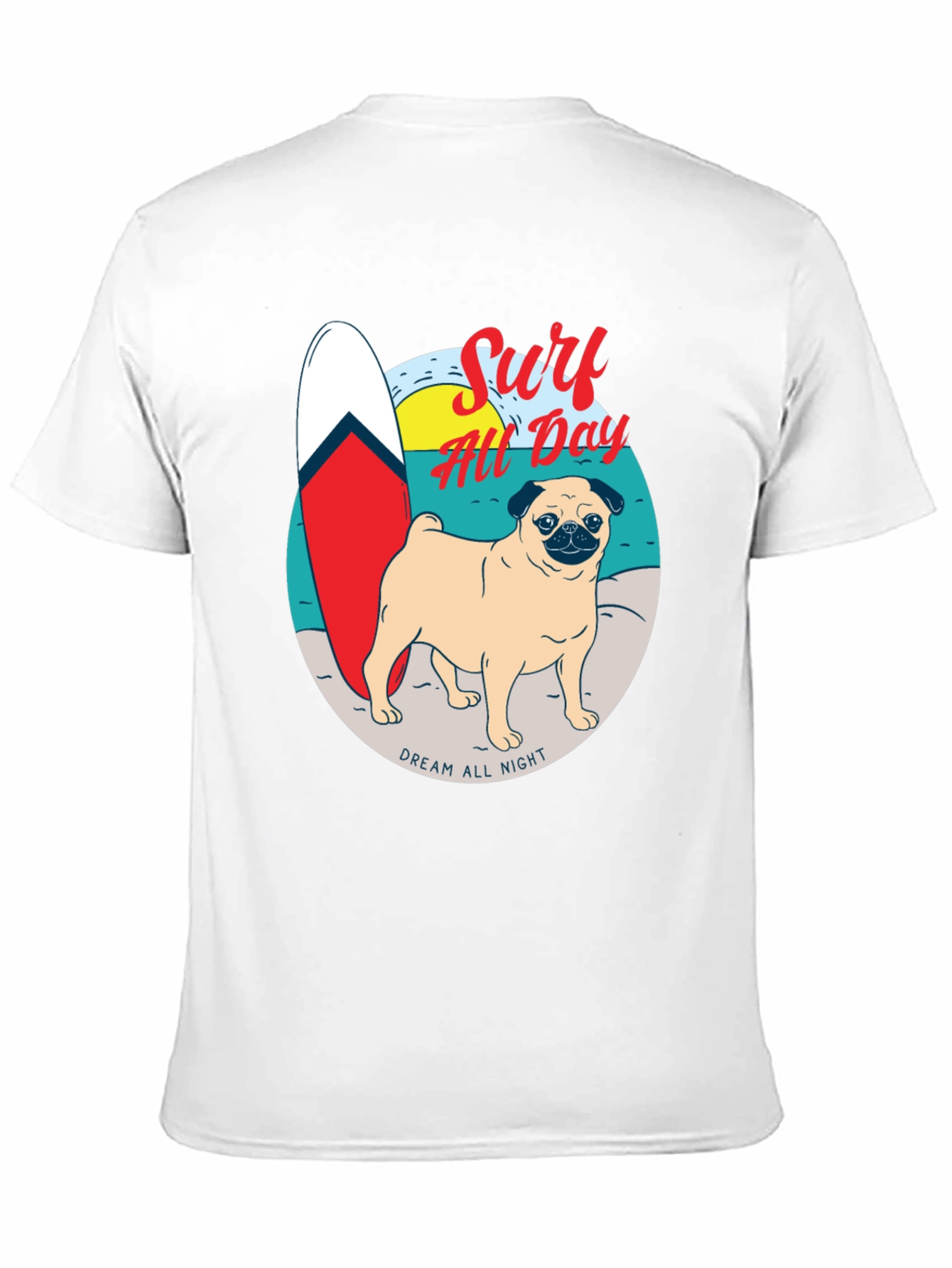 Surf All Day Pug T-Shirt
