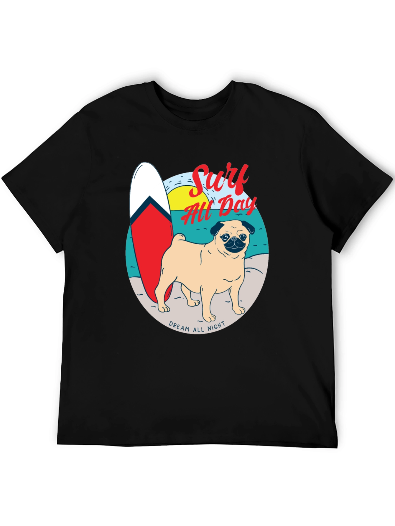 Surf All Day Pug T-Shirt