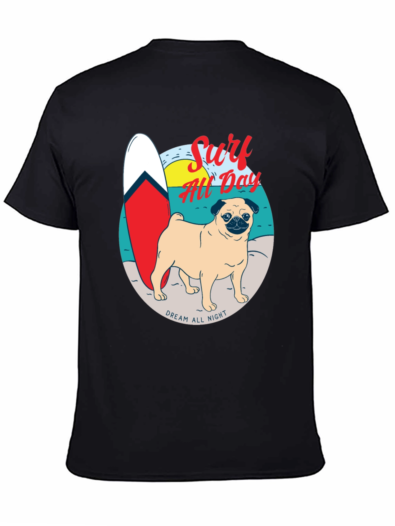 Surf All Day Pug T-Shirt