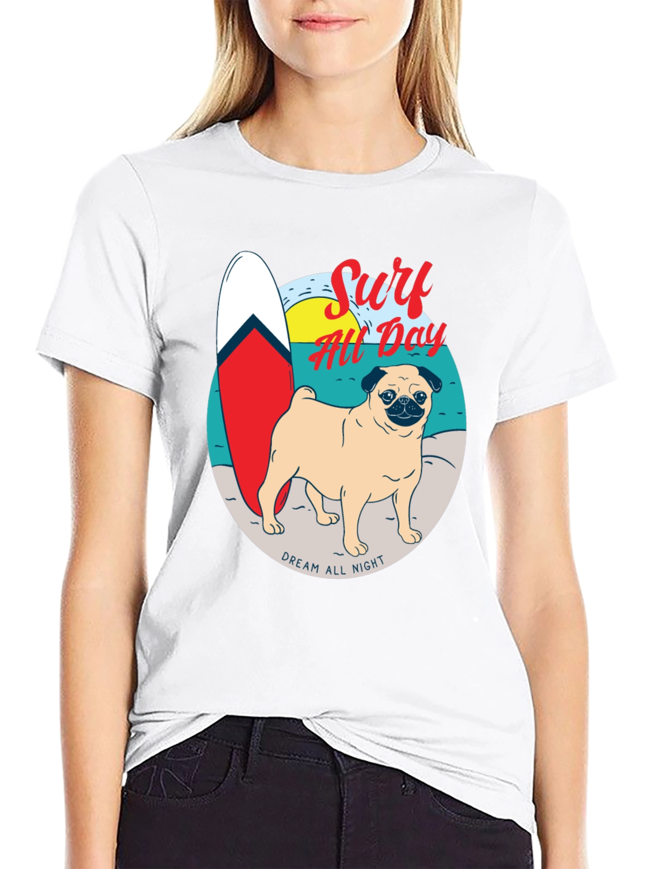 Surf All Day Pug T-Shirt