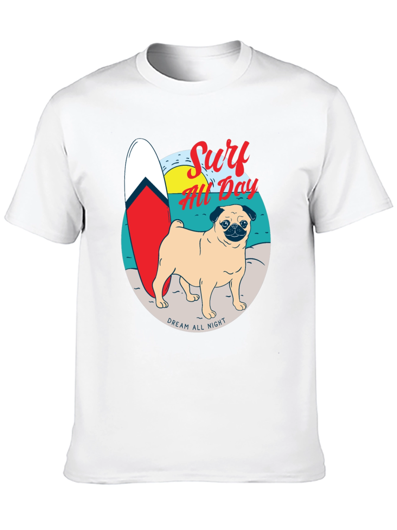Surf All Day Pug T-Shirt