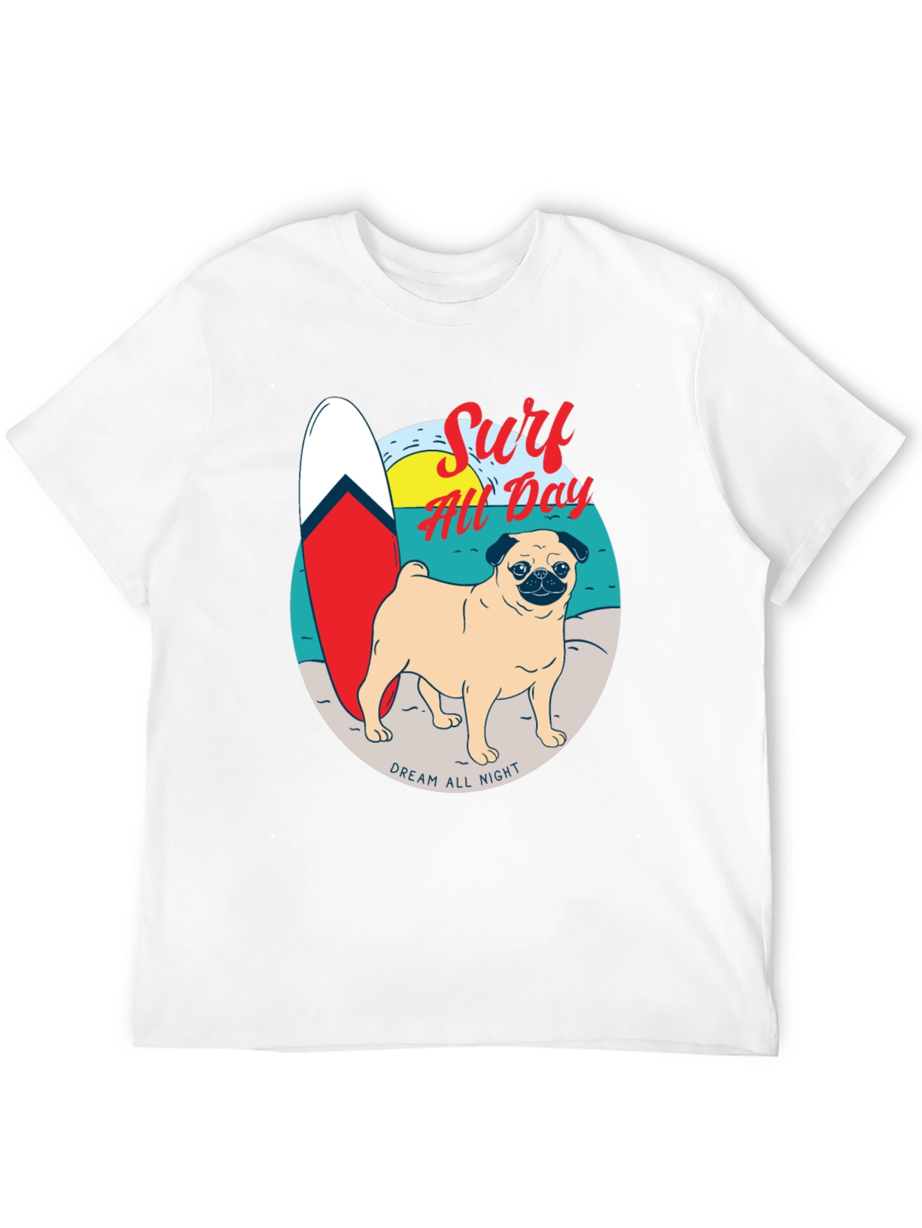 Surf All Day Pug T-Shirt