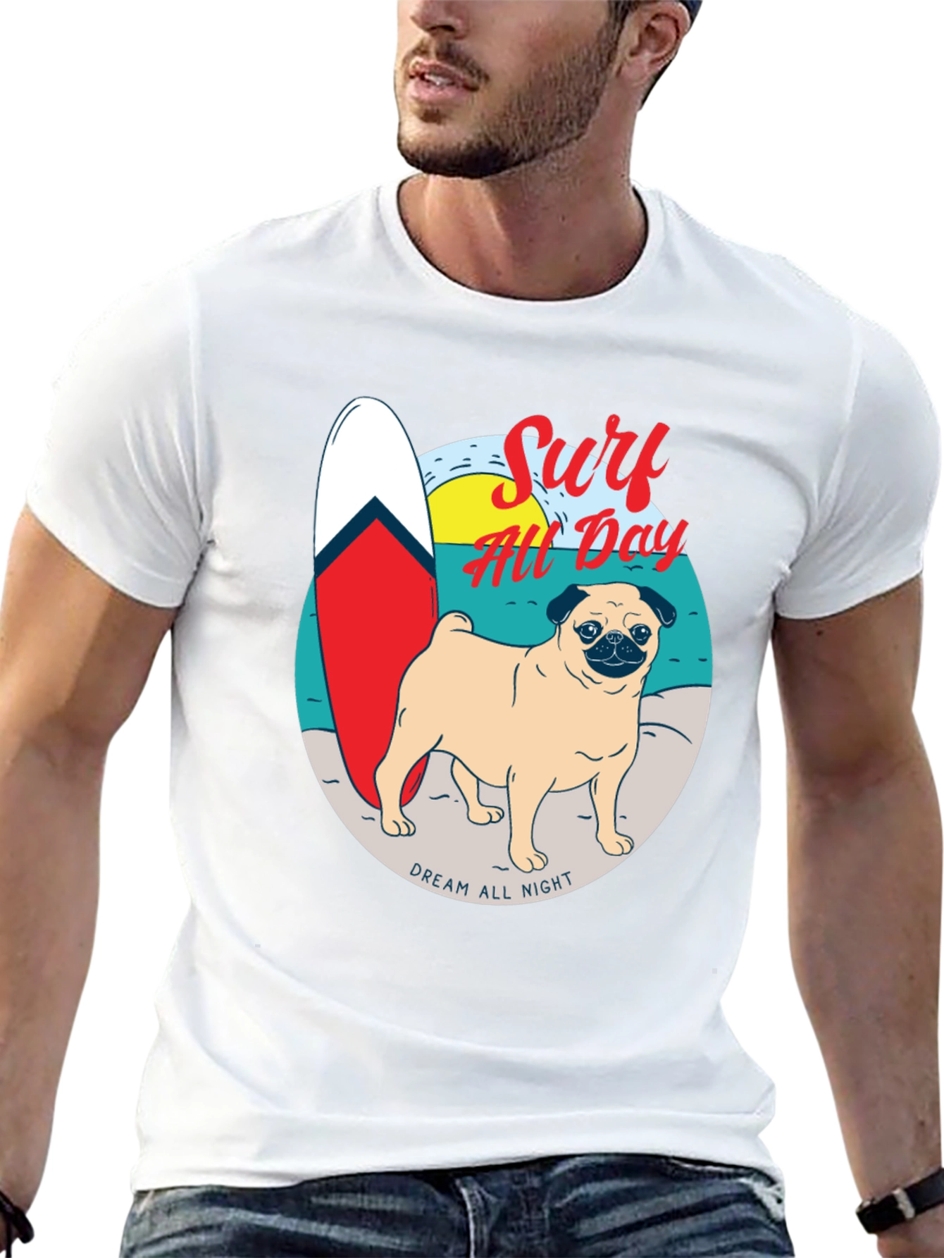 Surf All Day Pug T-Shirt