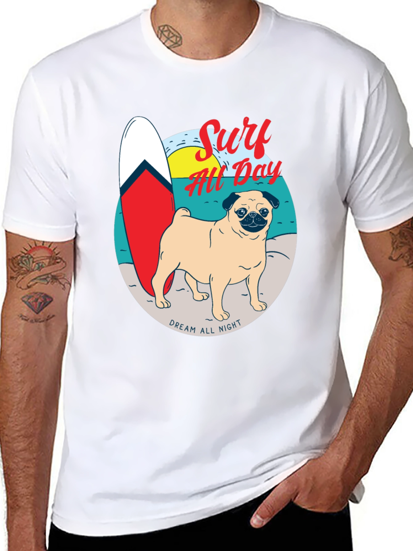 Surf All Day Pug T-Shirt