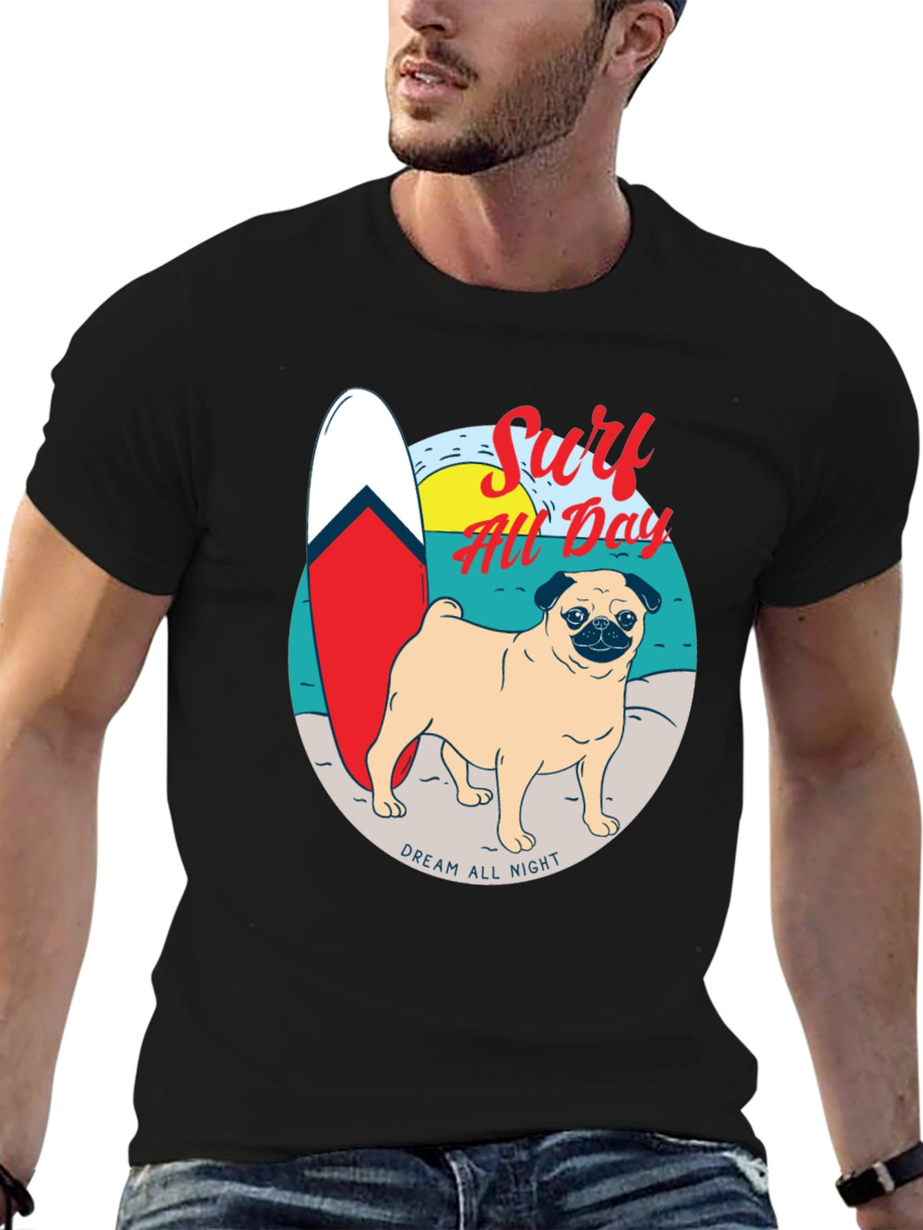 Surf All Day Pug T-Shirt