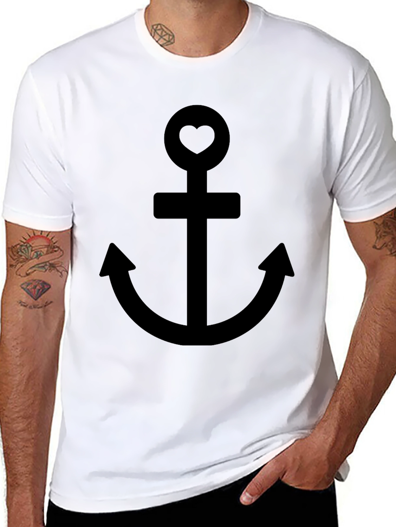 Anchor with Heart T-Shirt - Stylish Black Tee
