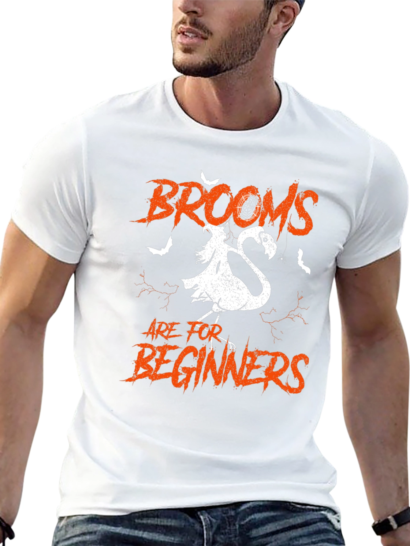 Brooms are for Beginners Halloween Flamingo T-Shirt