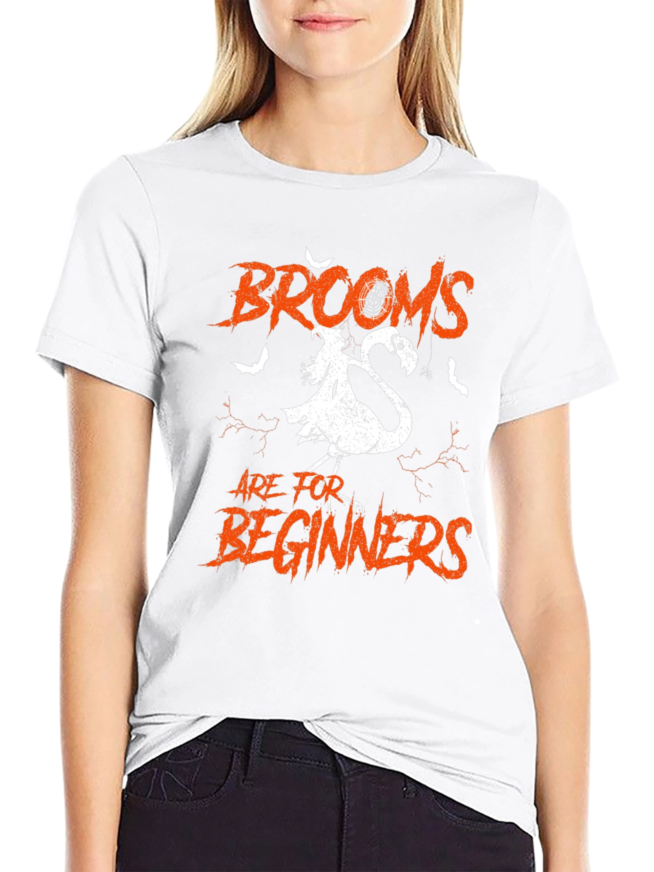 Brooms are for Beginners Halloween Flamingo T-Shirt