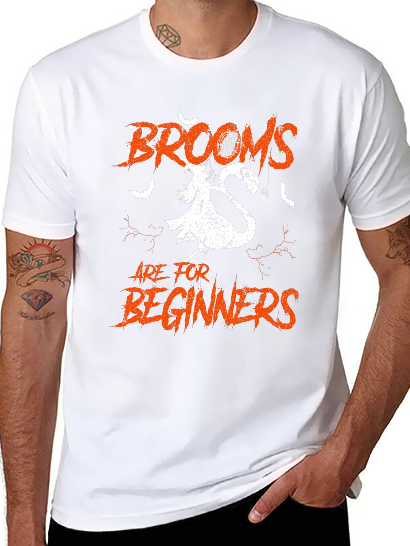 Brooms are for Beginners Halloween Flamingo T-Shirt