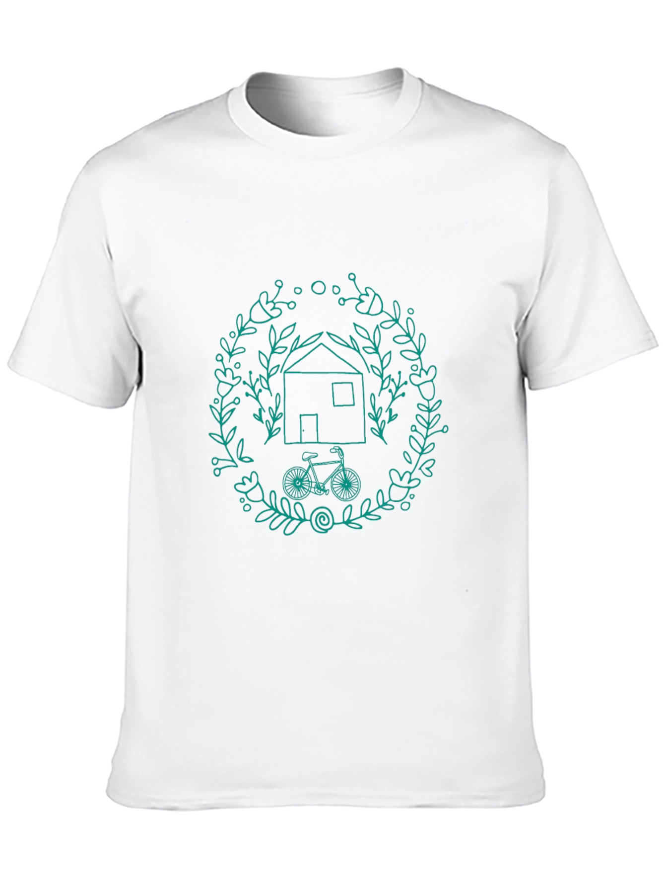 Black T-Shirt with House and Bike Design