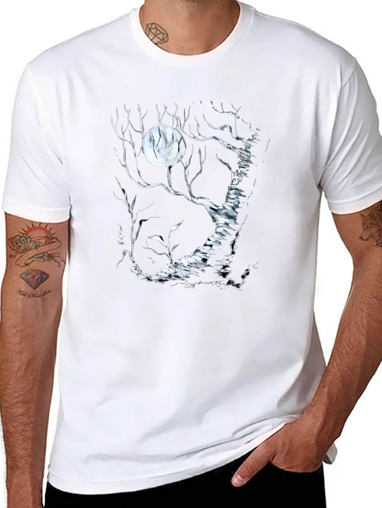 Moonlit Forest Graphic Tee - Black Cotton T-Shirt