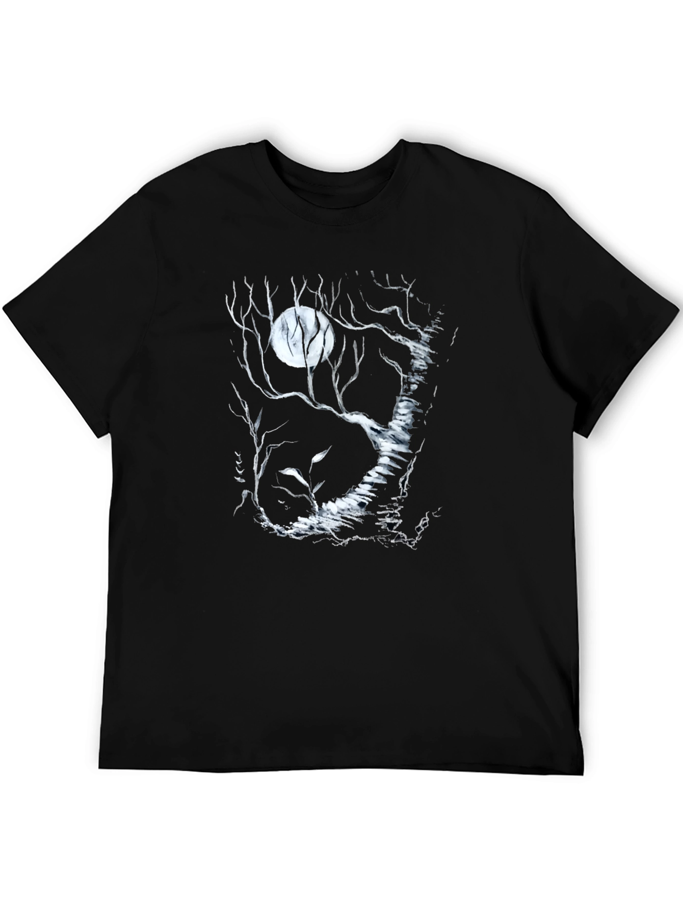 Moonlit Forest Graphic Tee - Black Cotton T-Shirt