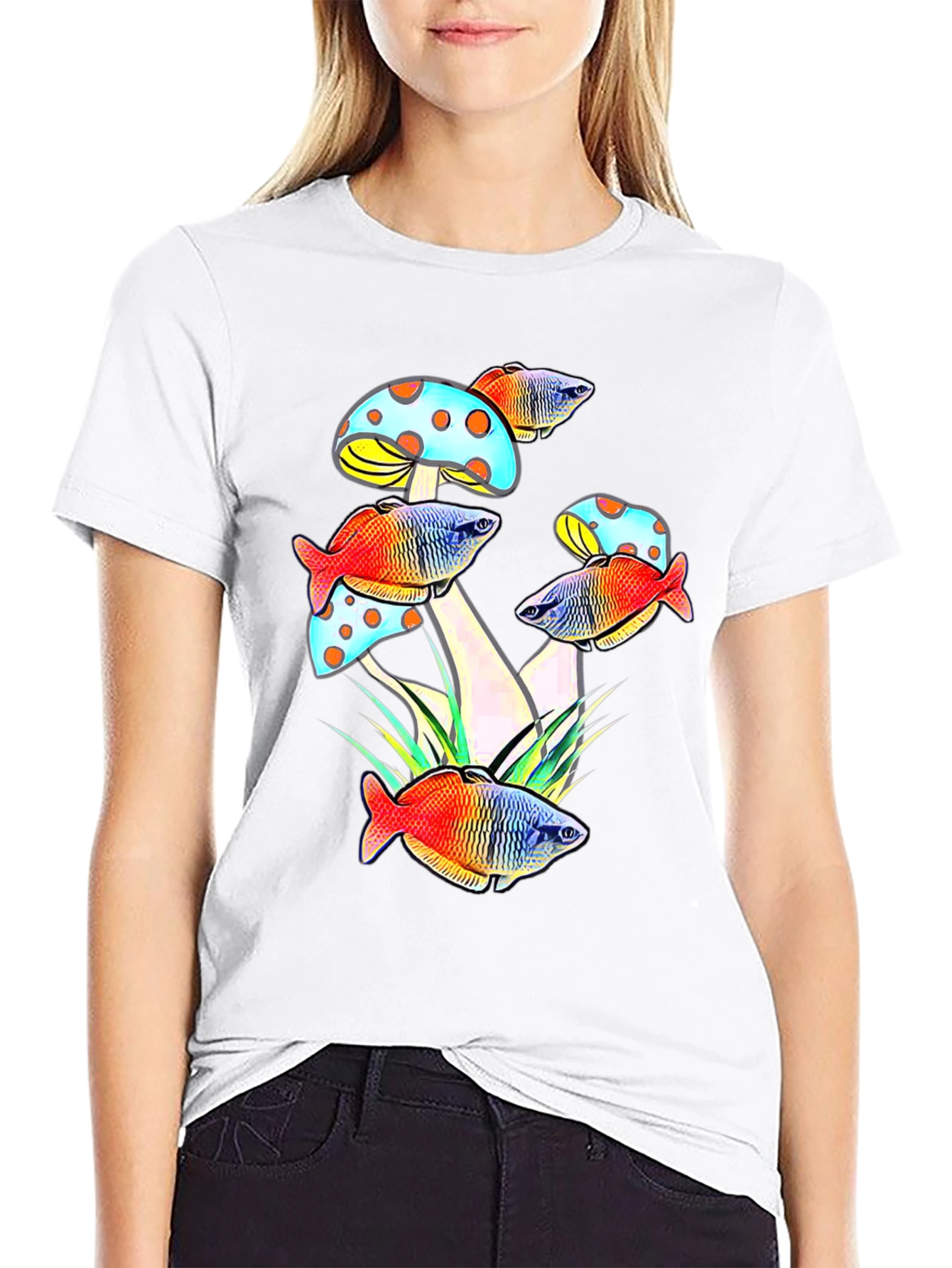 Mushroom Fish Graphic Tee - Unique Design