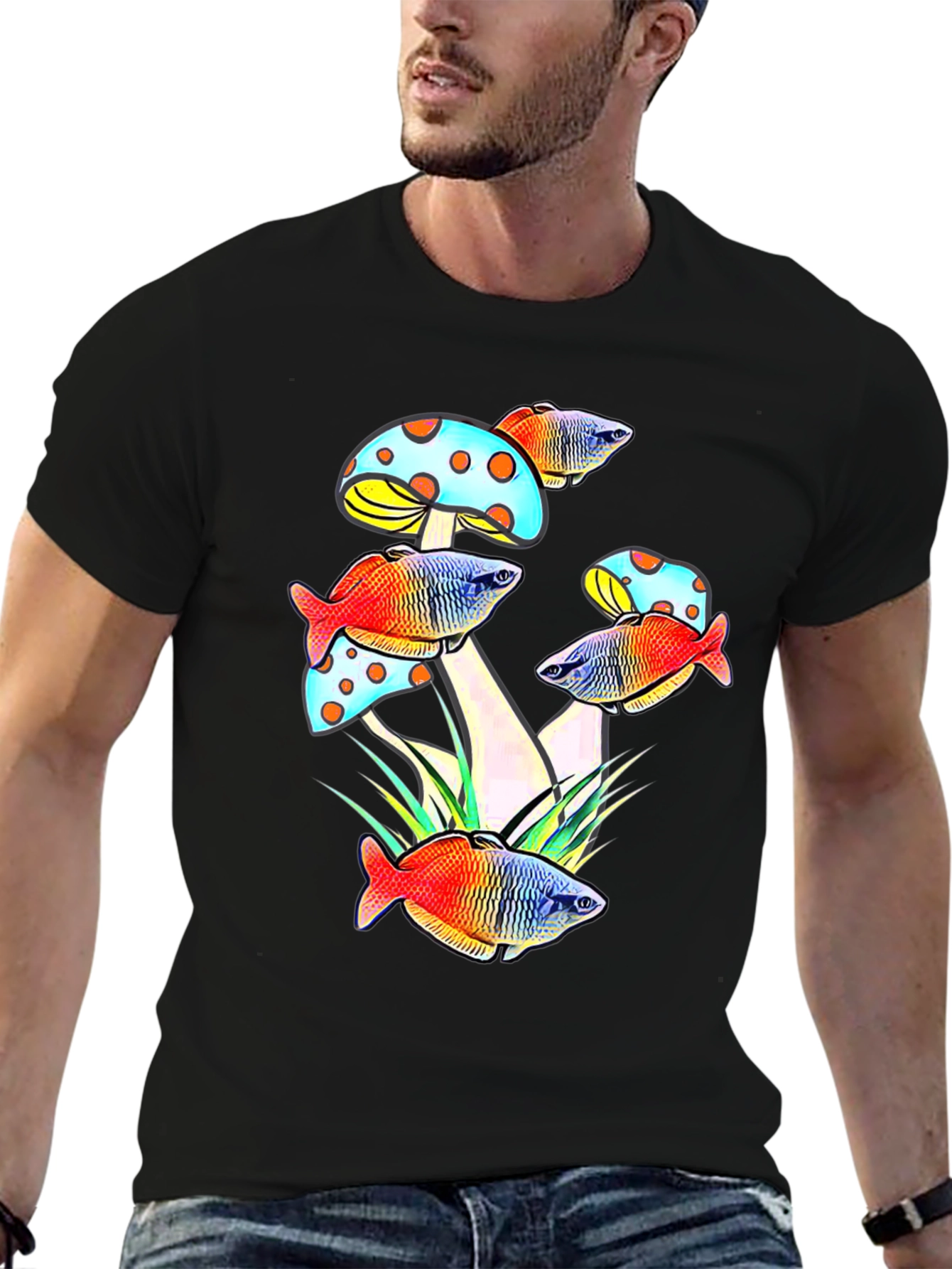 Mushroom Fish Graphic Tee - Unique Design