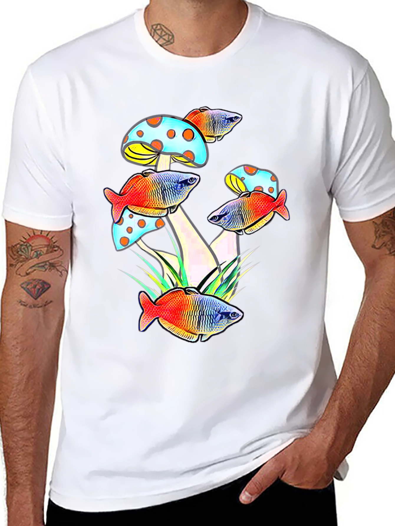 Mushroom Fish Graphic Tee - Unique Design