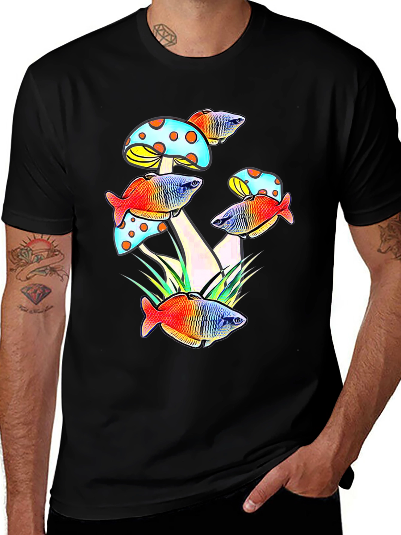 Mushroom Fish Graphic Tee - Unique Design