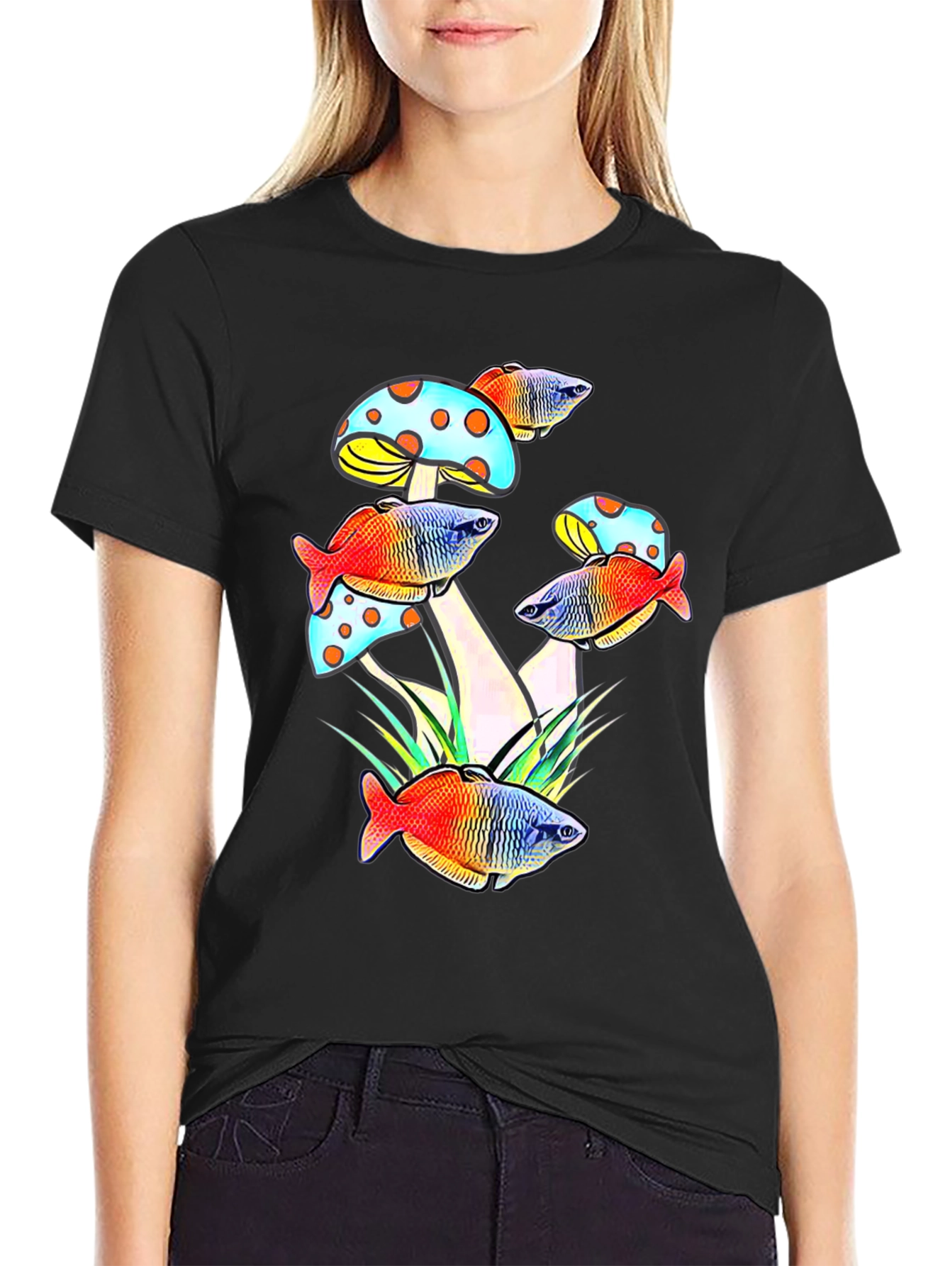 Mushroom Fish Graphic Tee - Unique Design